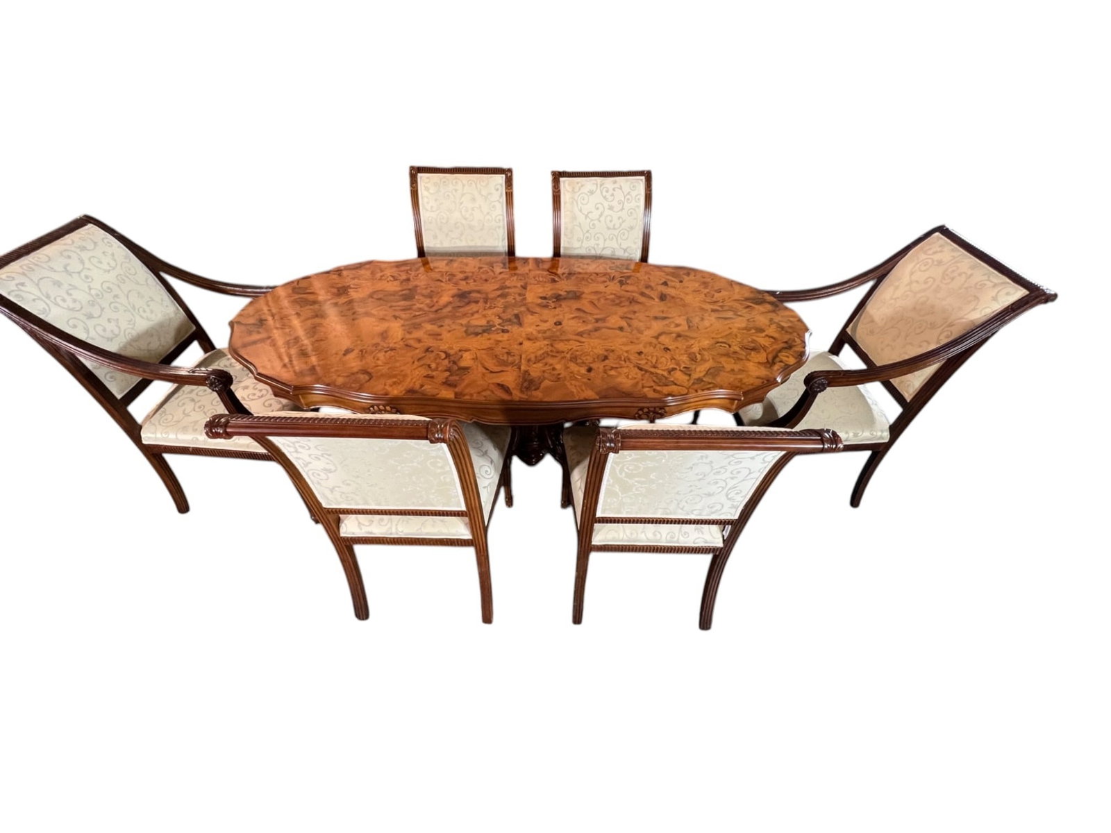 $22,000 Magnificent Maggiolini-Style Italian Marquetry Dining Table with Six Custom-Upholstered C... - 3