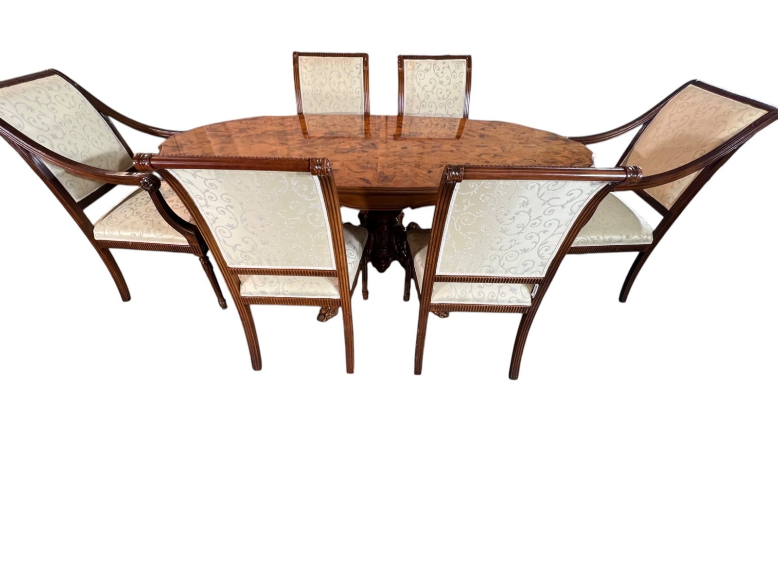 $22,000 Magnificent Maggiolini-Style Italian Marquetry Dining Table with Six Custom-Upholstered C... - 4