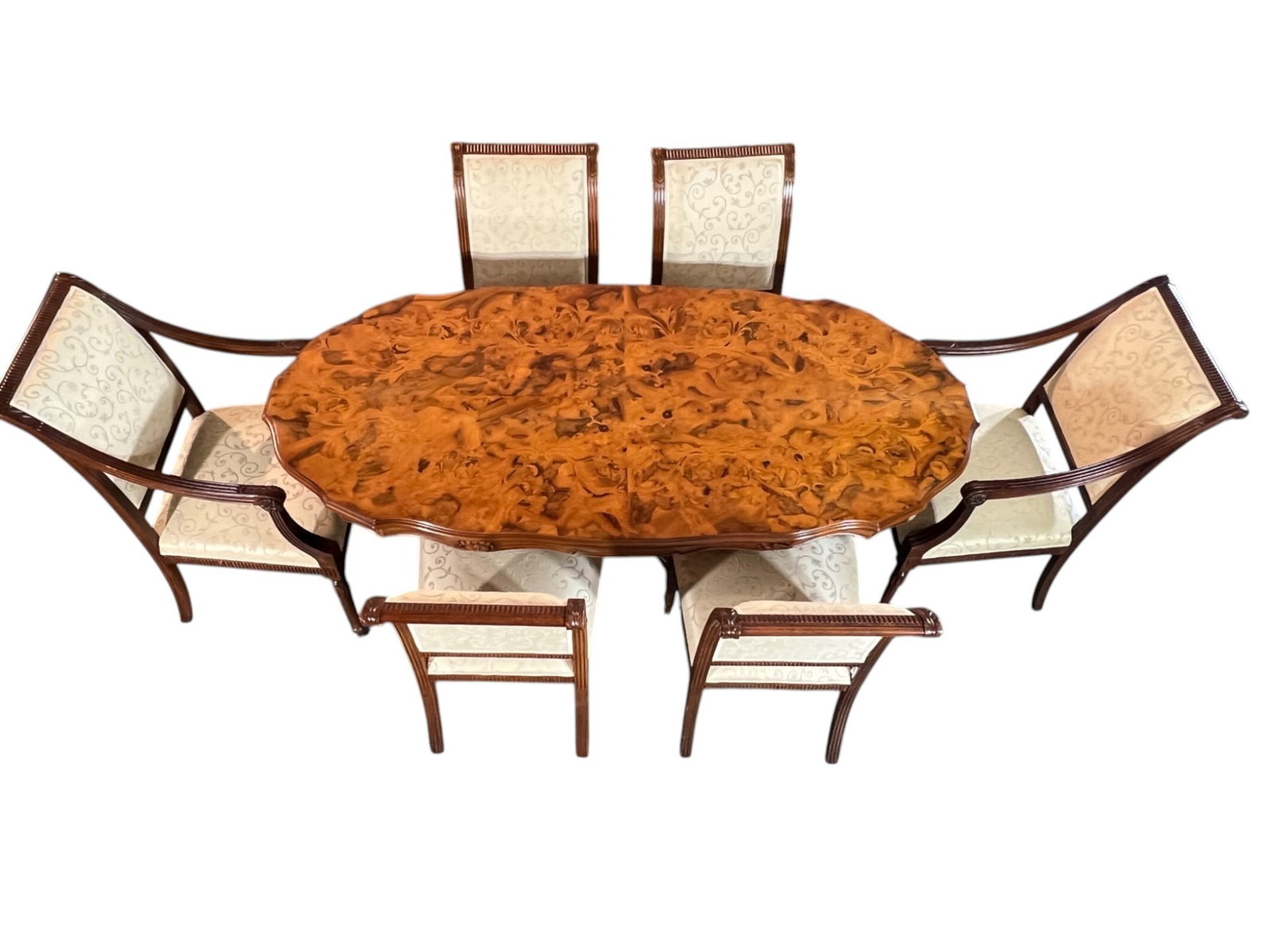 $22,000 Magnificent Maggiolini-Style Italian Marquetry Dining Table with Six Custom-Upholstered C... - 5
