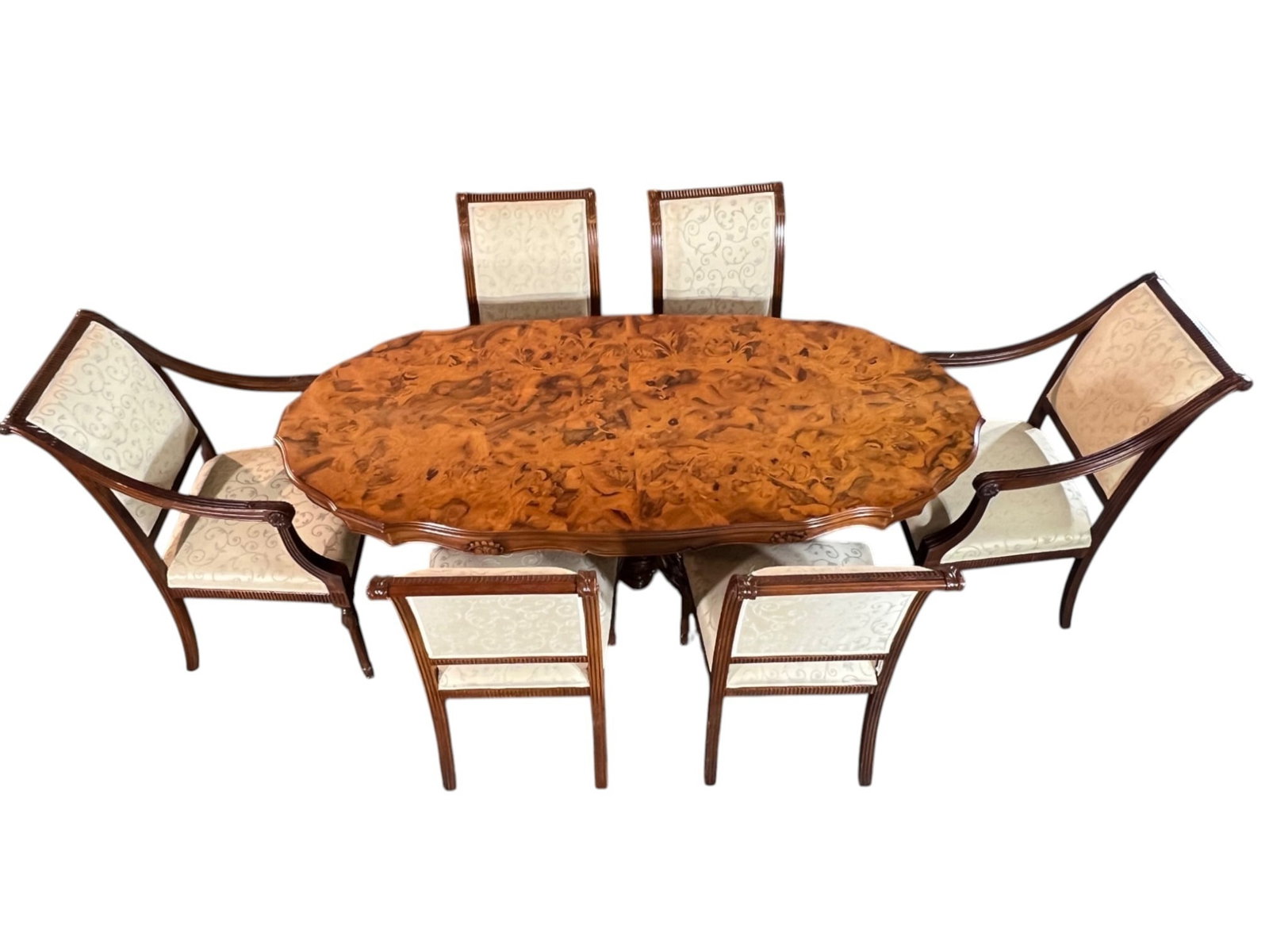$22,000 Magnificent Maggiolini-Style Italian Marquetry Dining Table with Six Custom-Upholstered C... - 6