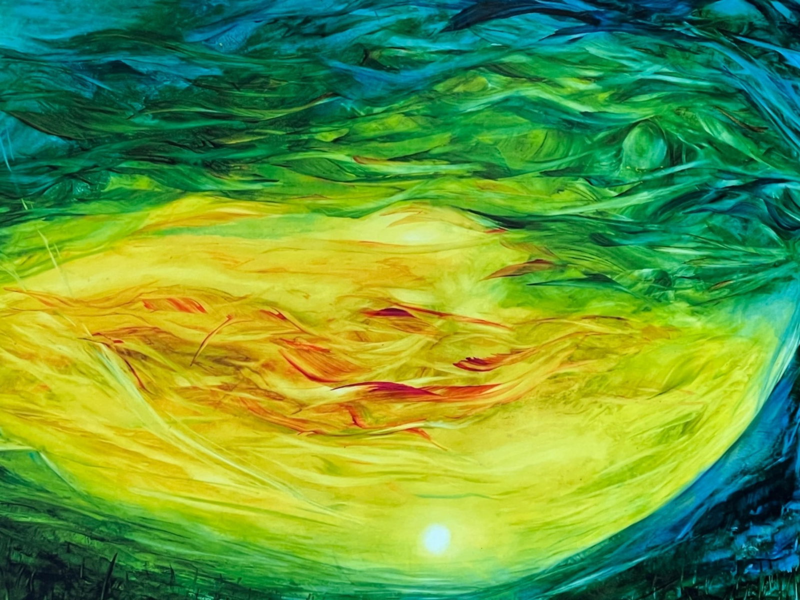 $3,000 Radiant Sun in Green, Gold and Blue, Signed Giclée on Paper by Kamran Khavarani, Abstrac - 3