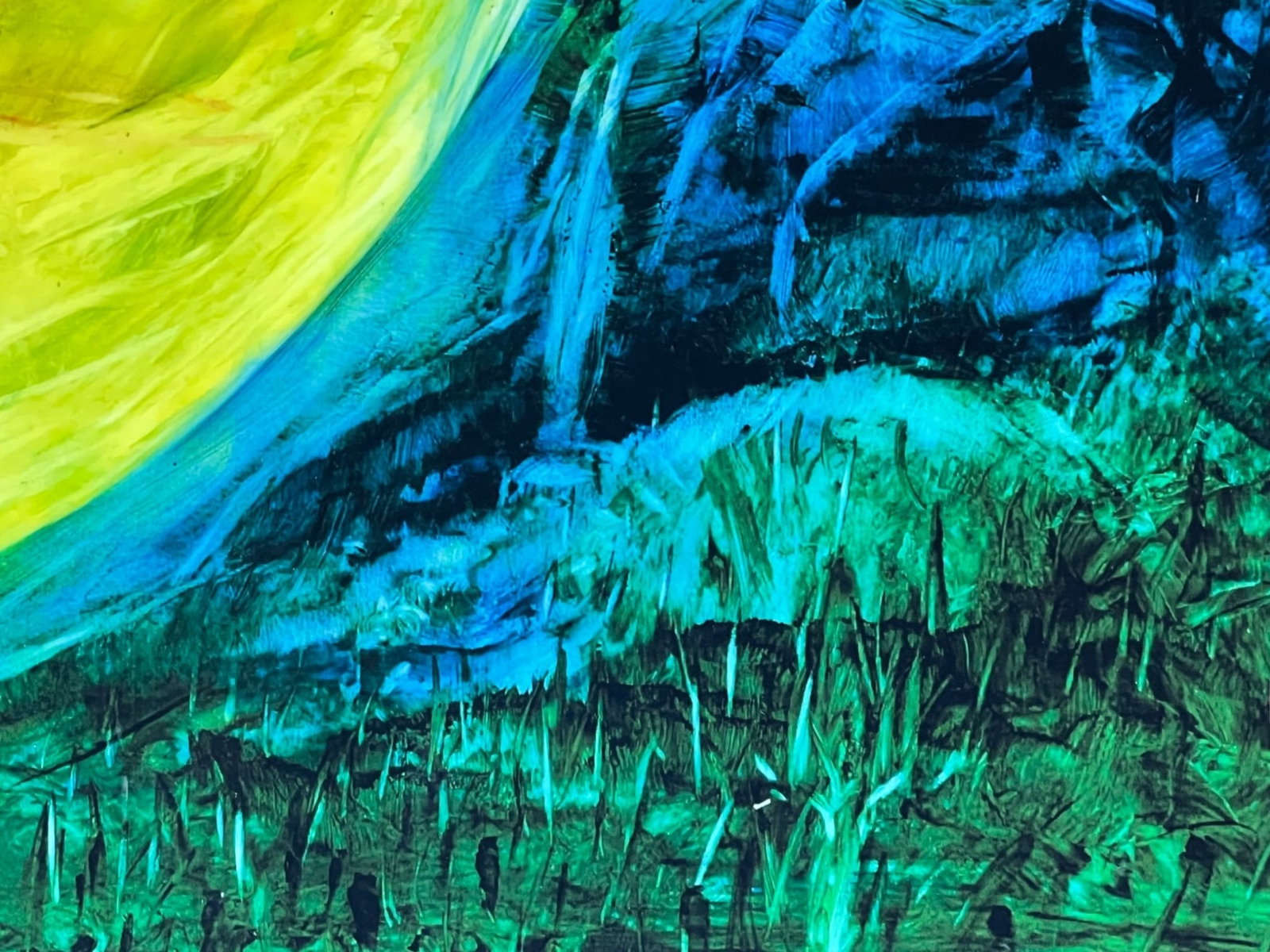 $3,000 Radiant Sun in Green, Gold and Blue, Signed Giclée on Paper by Kamran Khavarani, Abstrac - 5