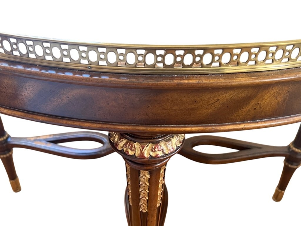 $3,800 Maitland-Smith Round Faux-Marble Inset Console Table with Brass Pierced Gallery, 32" - 3