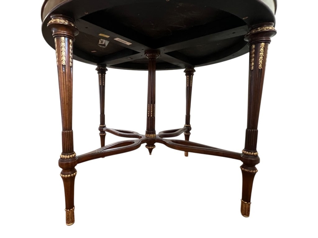 $3,800 Maitland-Smith Round Faux-Marble Inset Console Table with Brass Pierced Gallery, 32" - 4