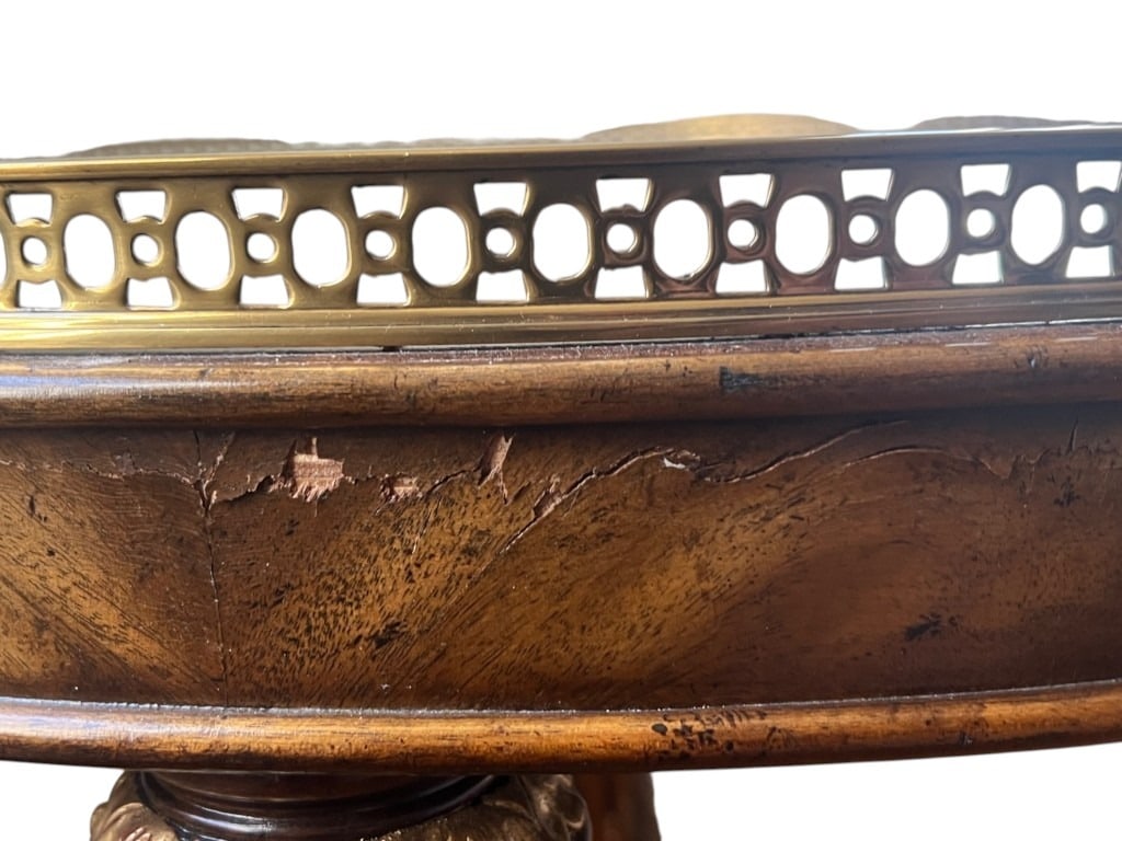 $3,800 Maitland-Smith Round Faux-Marble Inset Console Table with Brass Pierced Gallery, 32" - 9