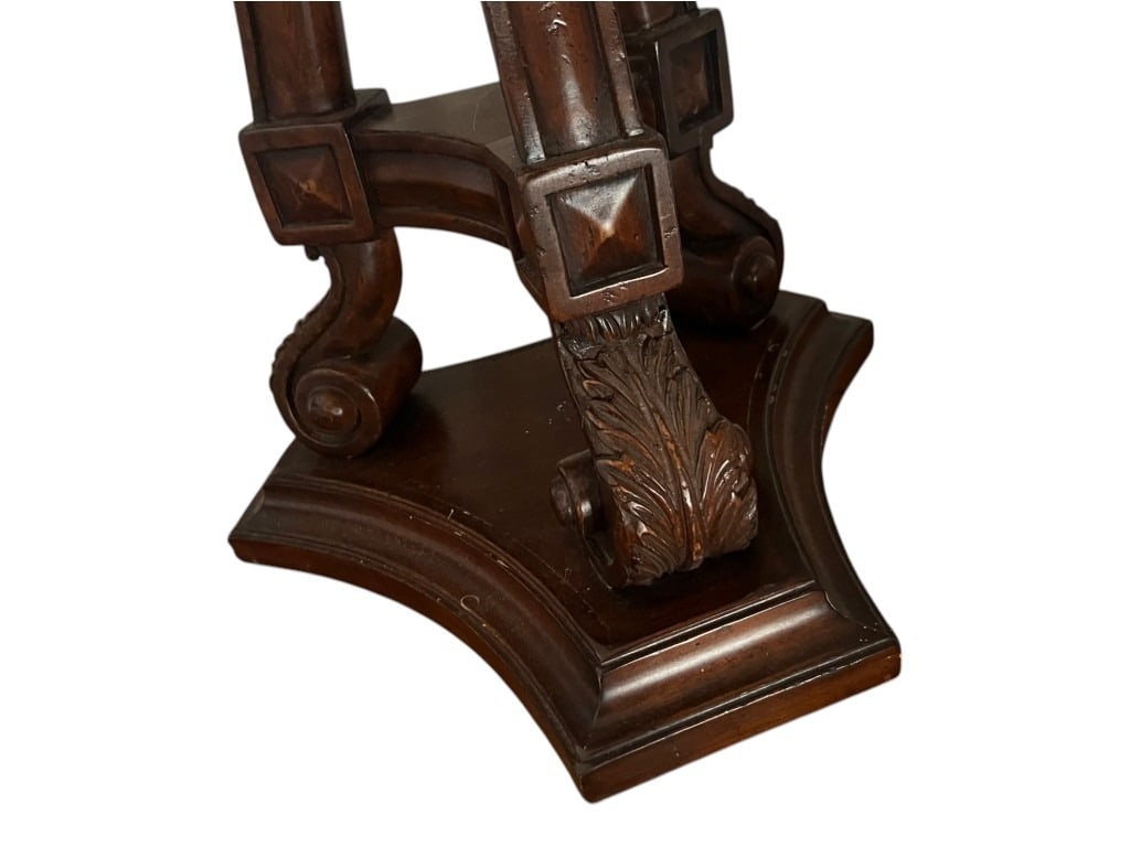 Statement piece! Carved Mahogany Torchère / Plant Pedestal Stand with Tripod Scroll Legs, 54" - 5