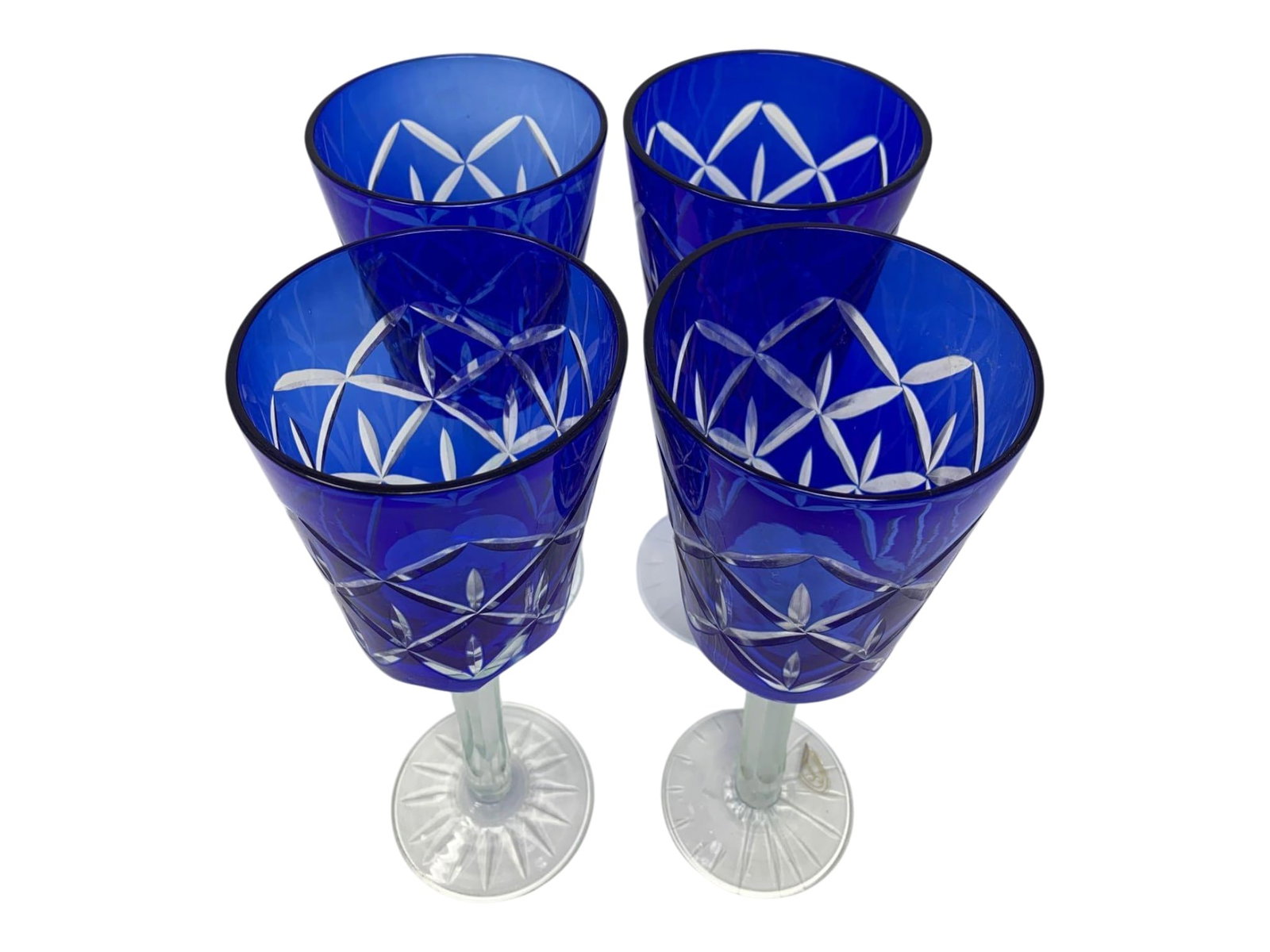 Cobalt Cut to Clear Wine Goblets Set of 4 - 2