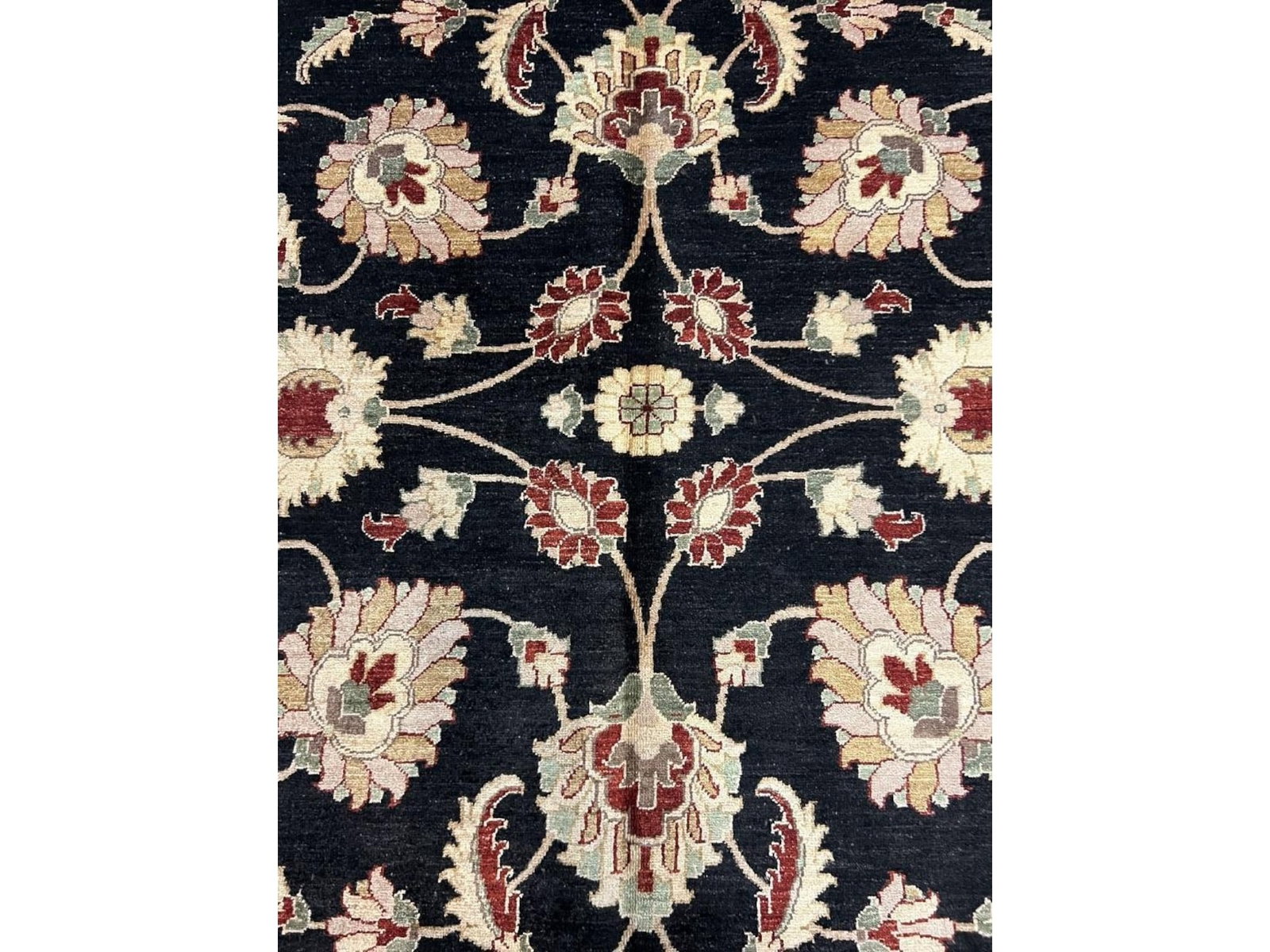 $11,220 - Ebony Ground Flowering Vine Carpet, Peshawar Design, Hand-Knotted Wool, 9'9" x 13'10" - 2