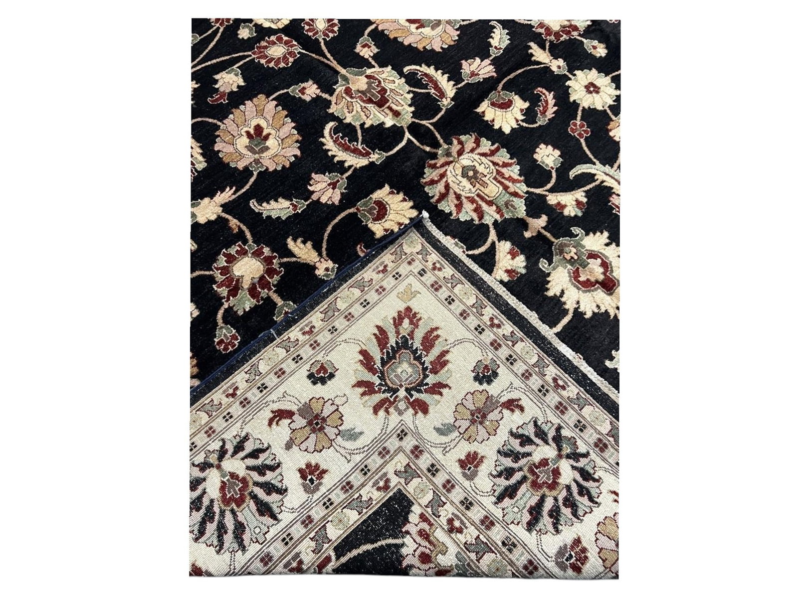 $11,220 - Ebony Ground Flowering Vine Carpet, Peshawar Design, Hand-Knotted Wool, 9'9" x 13'10" - 3