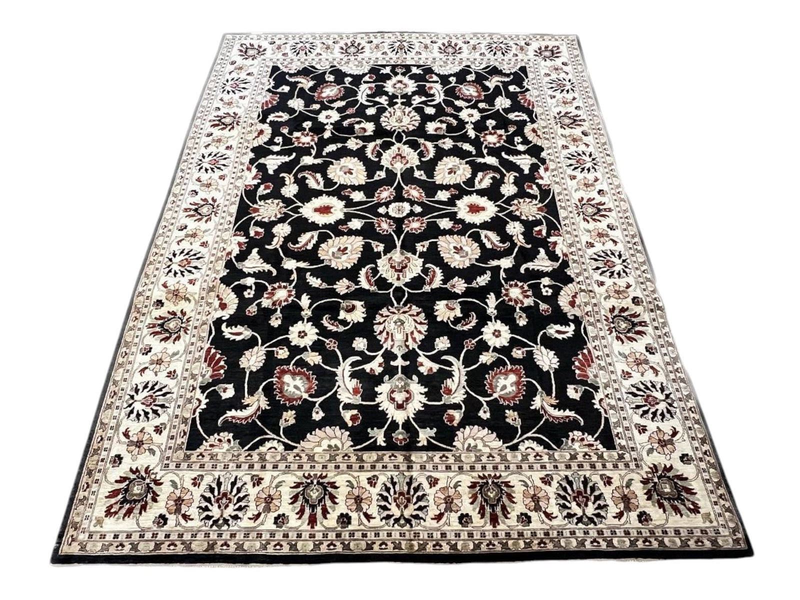 $11,220 - Ebony Ground Flowering Vine Carpet, Peshawar Design, Hand-Knotted Wool, 9'9" x 13'10" - 4