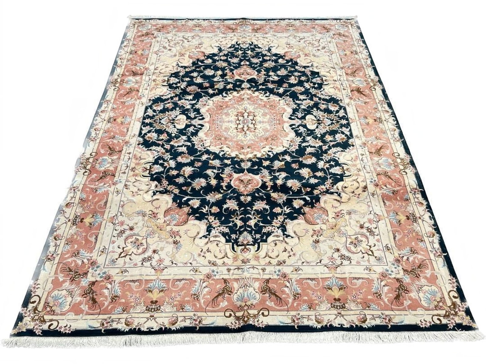 $22,400 - Indigo Medallion Persian Tabriz Rug, Hand-Knotted Wool & Silk, 6'8" x 9'11" - 4
