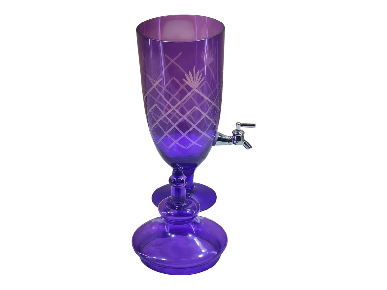 Elegant Purple Cut-to-Clear Glass Beverage Dispenser with Pineapple Motif, 20" - 3