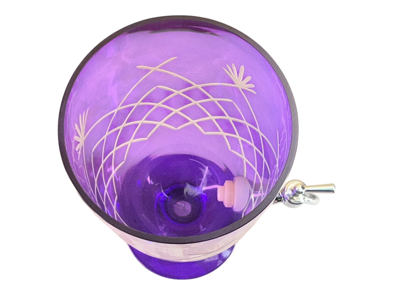 Elegant Purple Cut-to-Clear Glass Beverage Dispenser with Pineapple Motif, 20" - 4