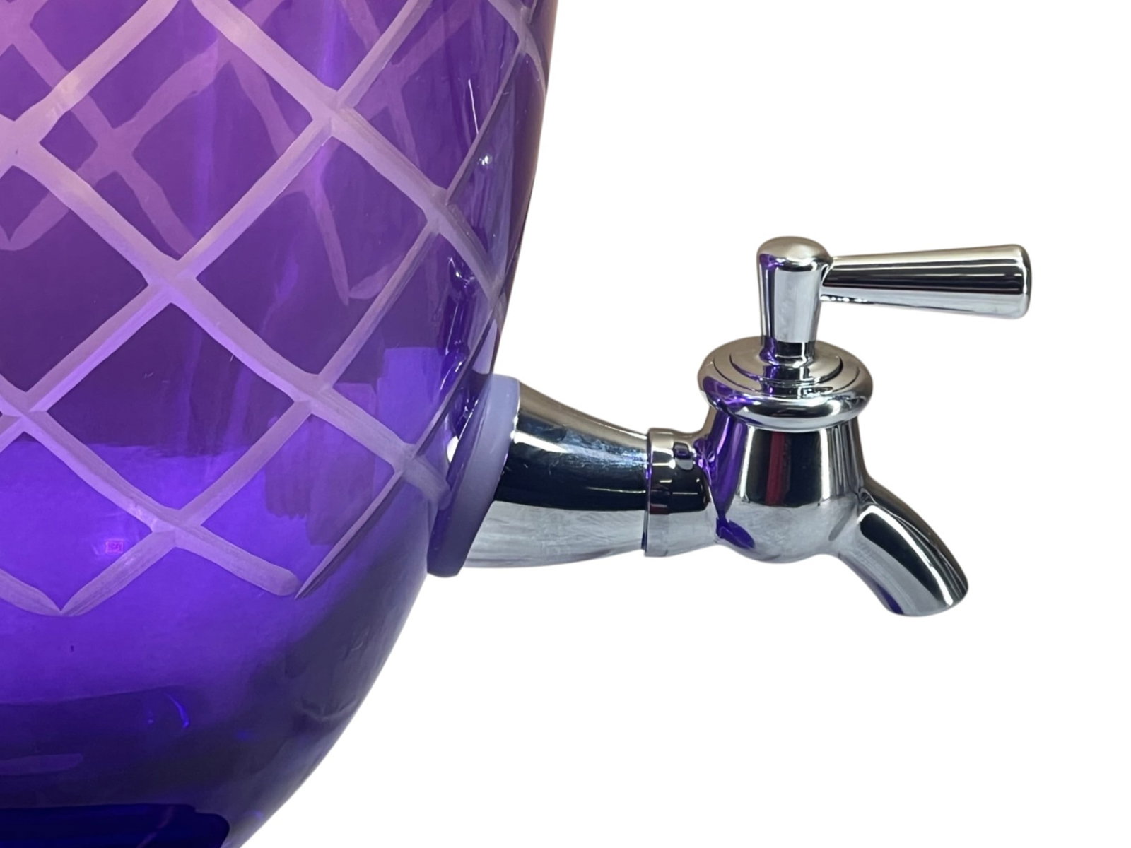 Elegant Purple Cut-to-Clear Glass Beverage Dispenser with Pineapple Motif, 20" - 5