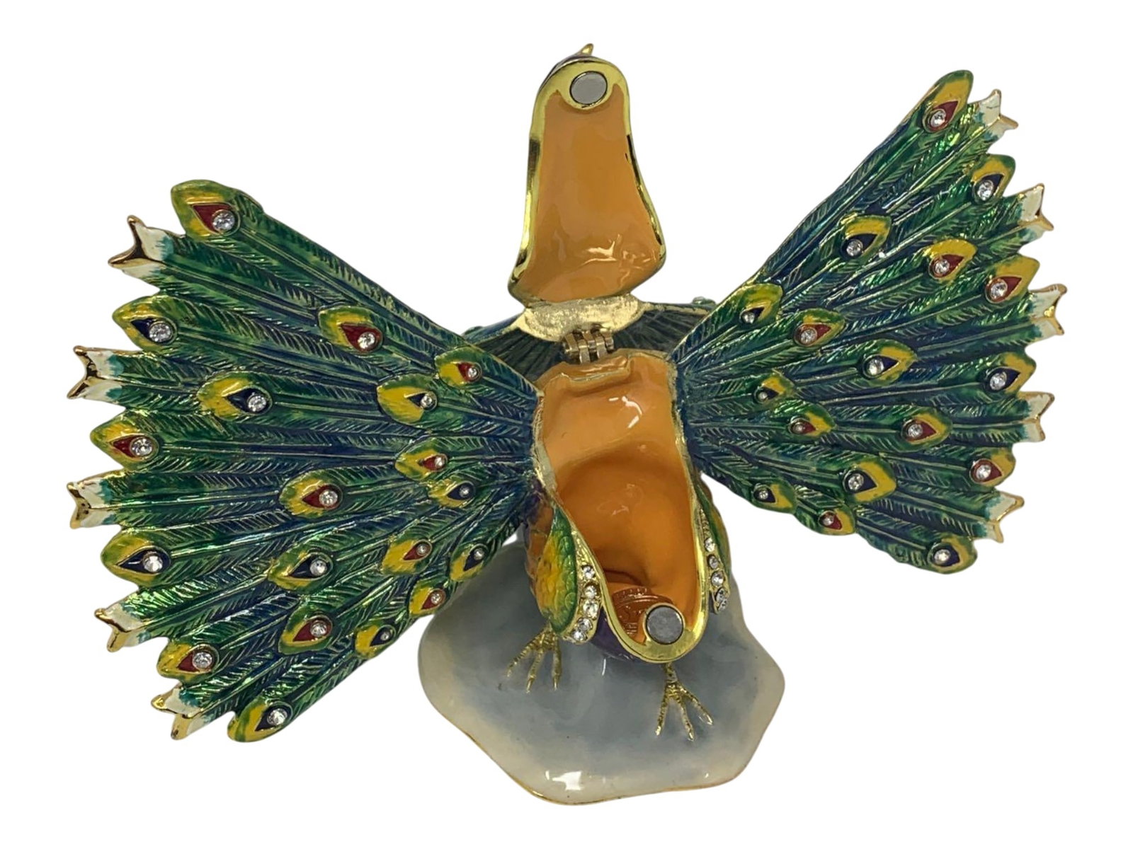 Stunning Bejeweled Peacock Enamel Jewelry Box, Hand Painted - 2
