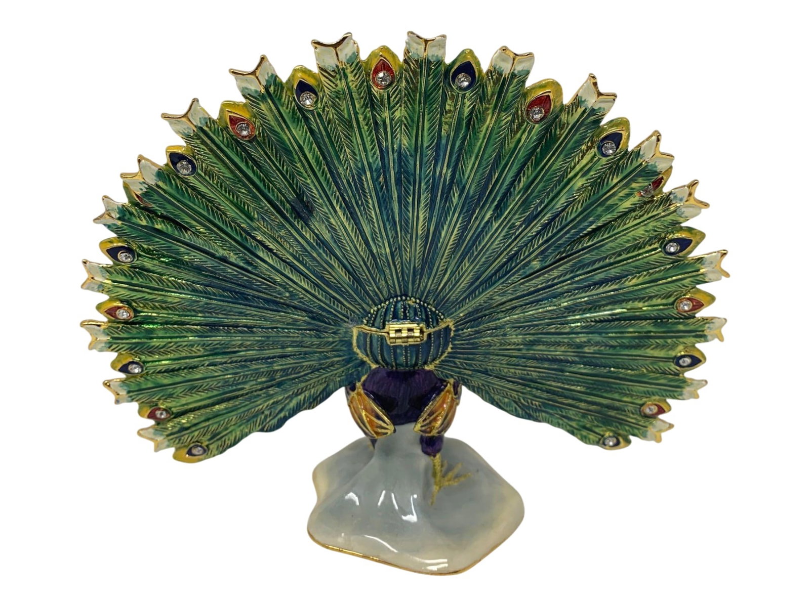 Stunning Bejeweled Peacock Enamel Jewelry Box, Hand Painted - 3