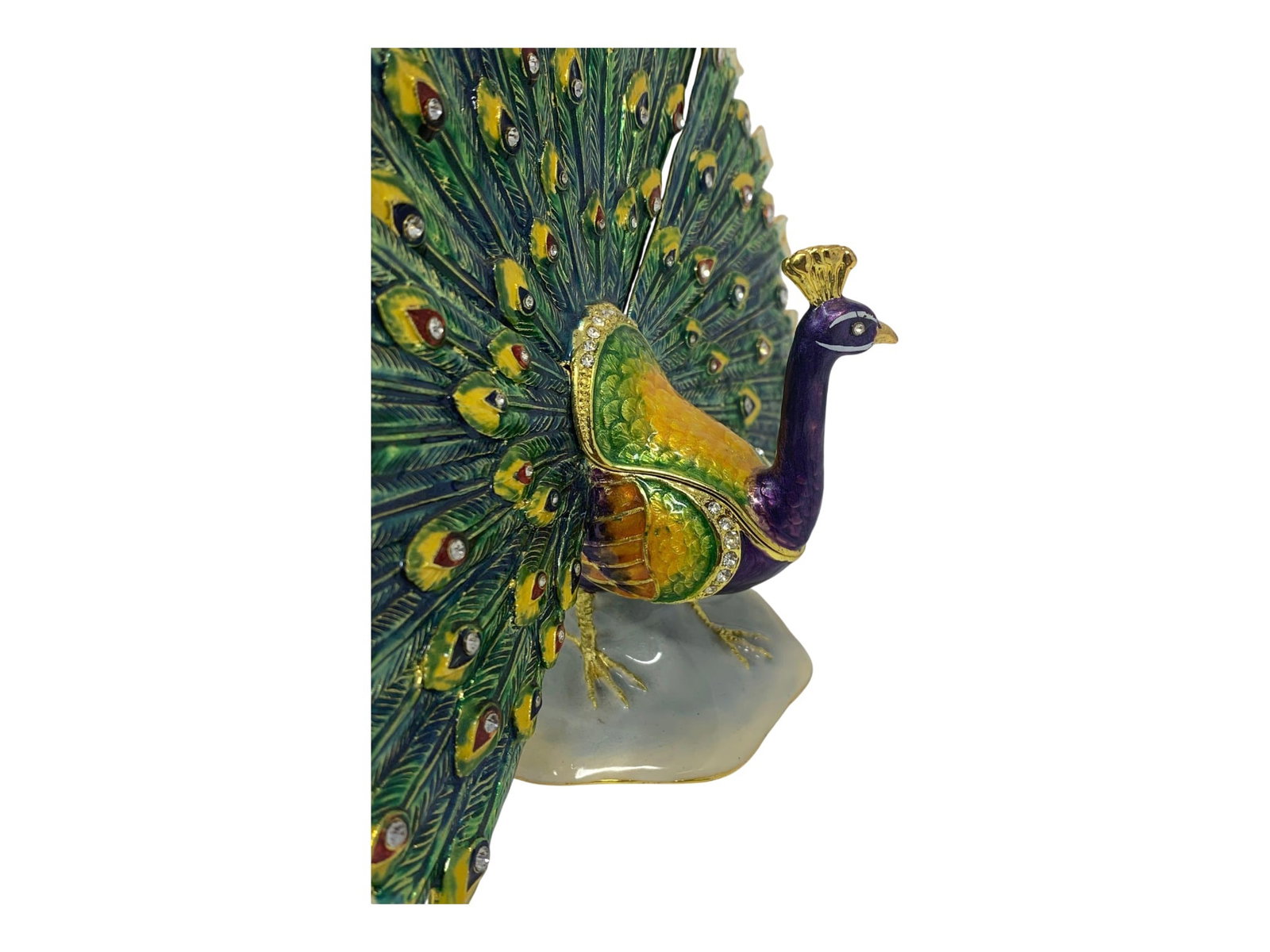 Stunning Bejeweled Peacock Enamel Jewelry Box, Hand Painted - 4