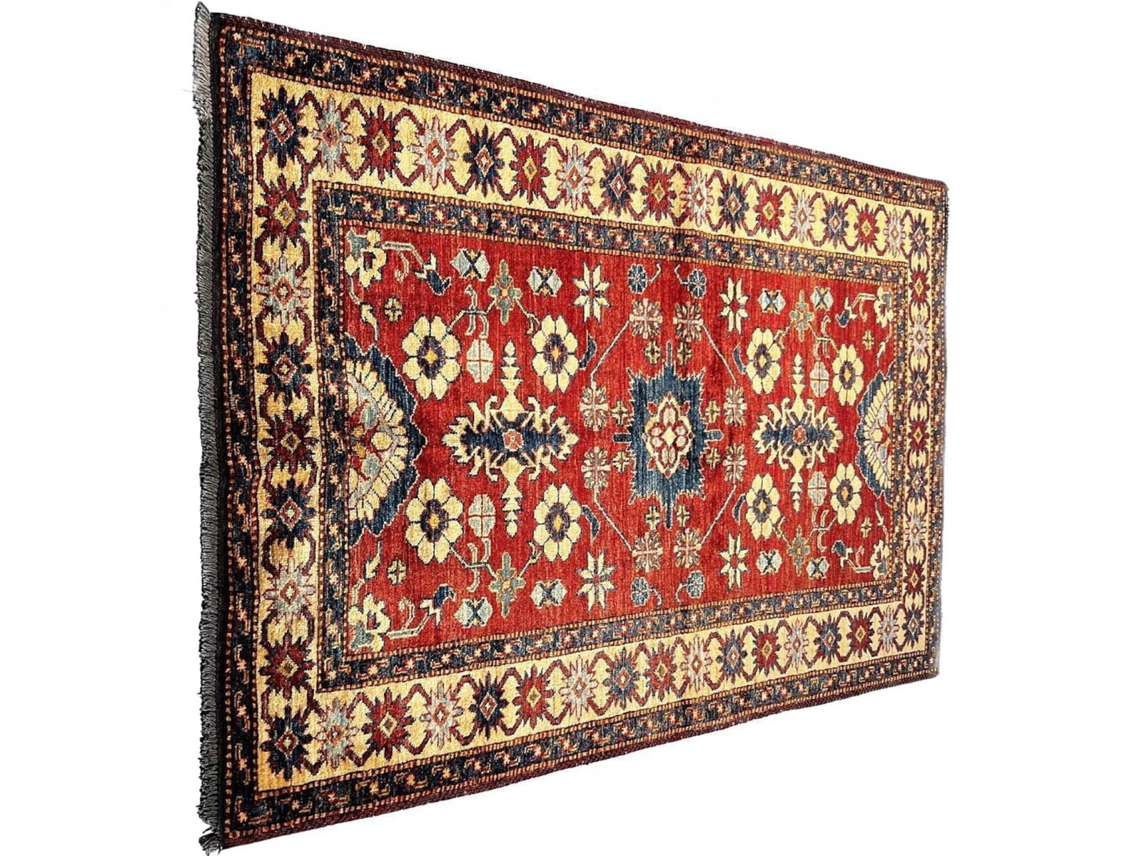 $1,690 - Geometric Scatter Rug, Kazak Design, Hand-Knotted Wool, 4'0" x 5'8" - 4