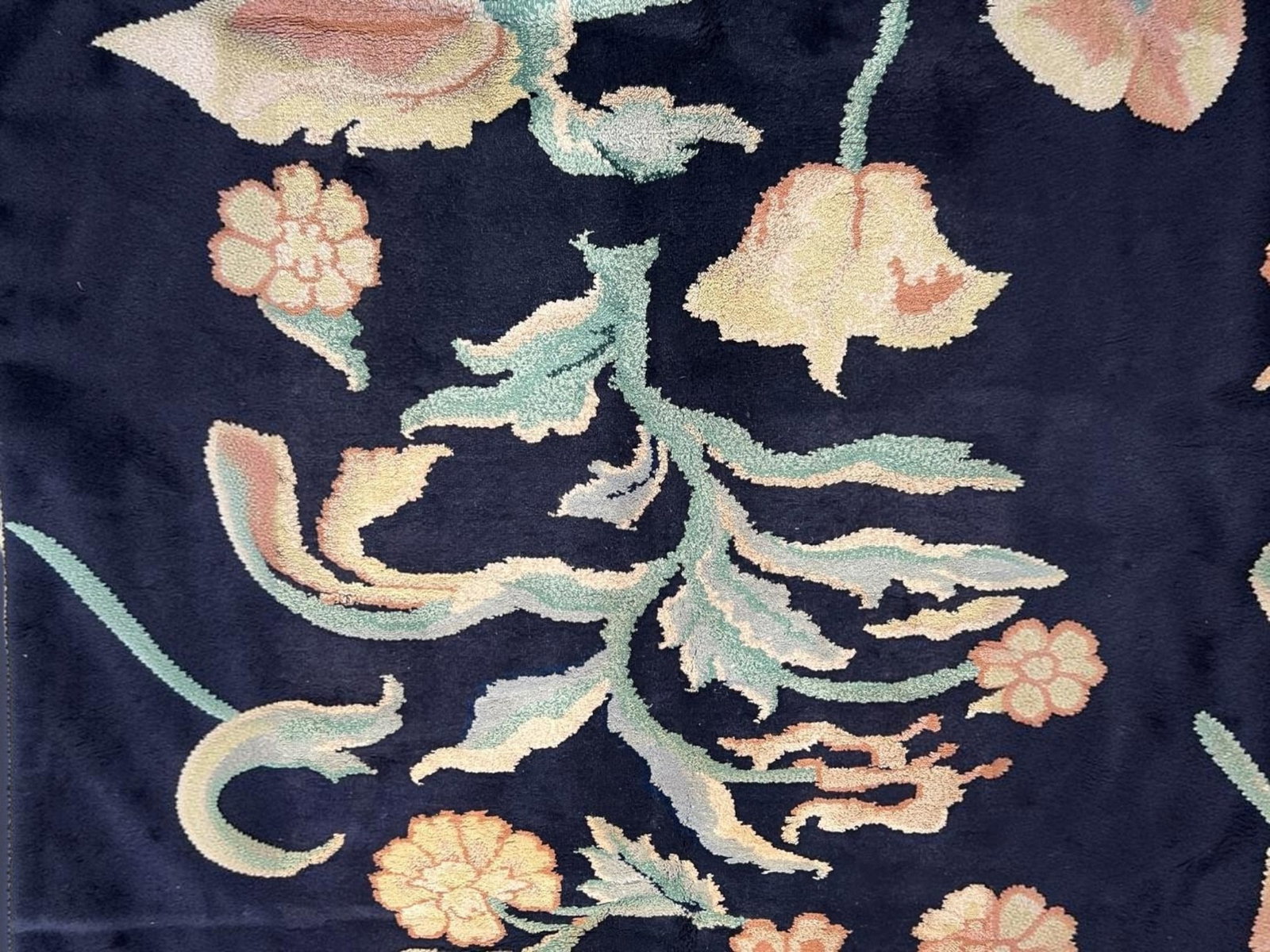 $2,760 - Arts and Crafts Botanical Carpet, Midnight Blue Ground, Hand-Knotted Wool, 9'0" x 12'0" - 2