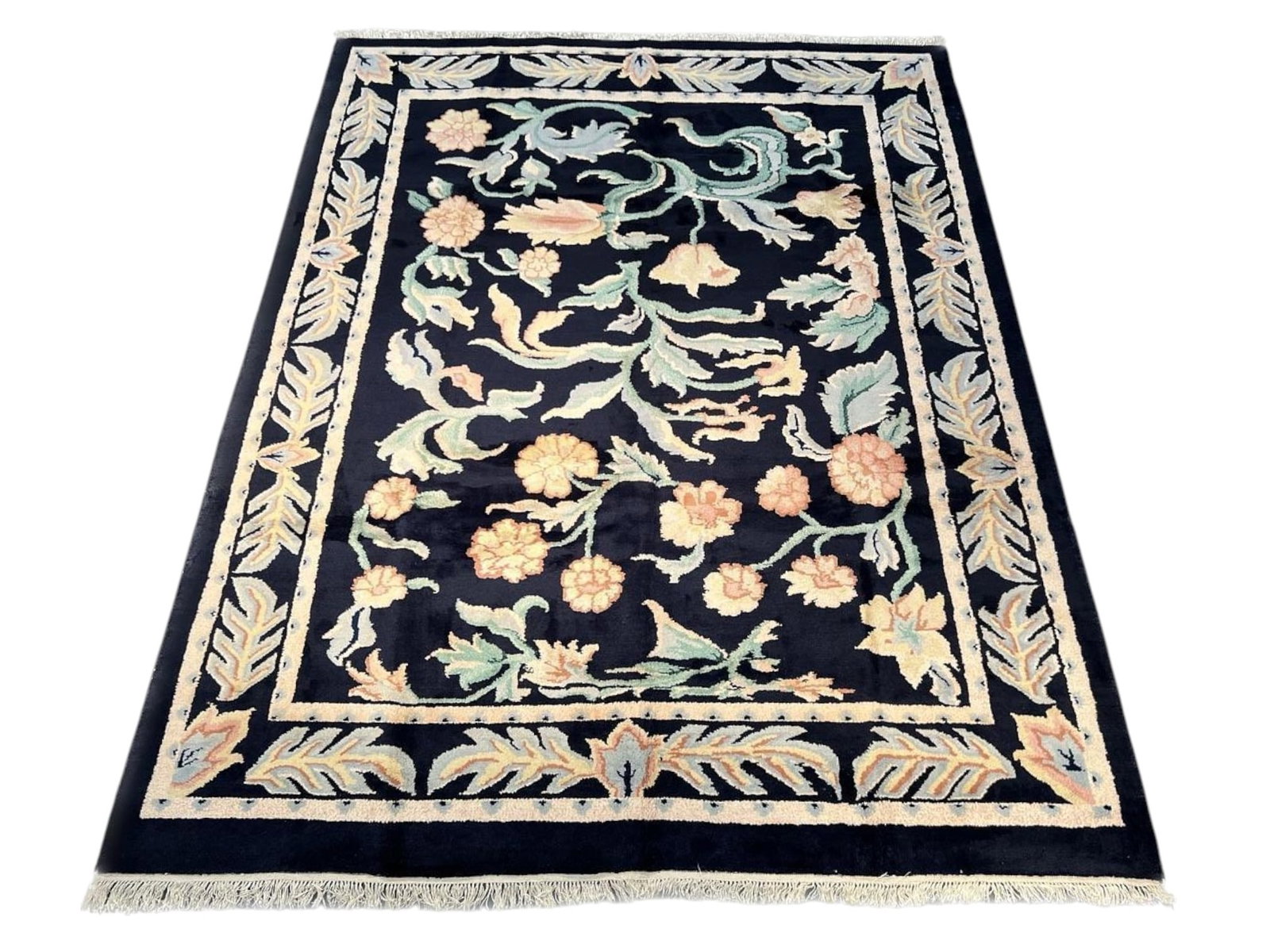 $2,760 - Arts and Crafts Botanical Carpet, Midnight Blue Ground, Hand-Knotted Wool, 9'0" x 12'0" - 4