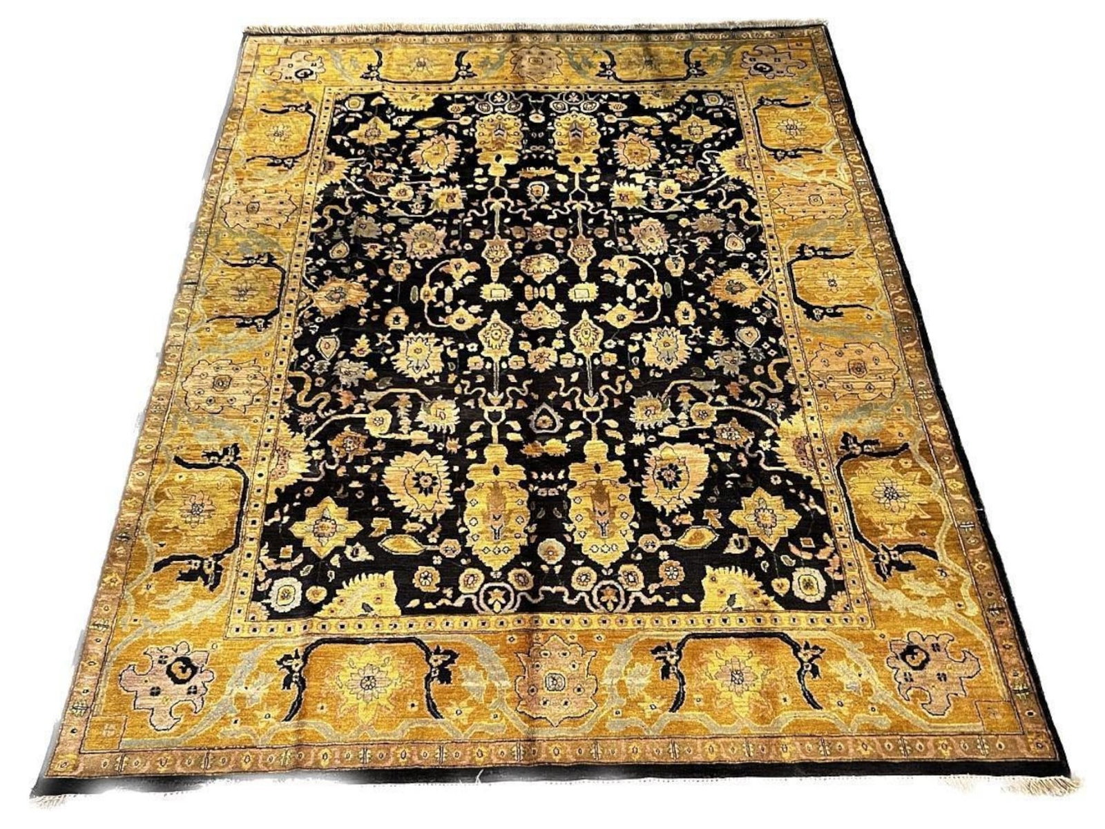 $4,925 - Gilded Palmette on Black Ground Carpet, Jaipur Design, Hand-Knotted Wool, 7'8" x 10'0" - 3