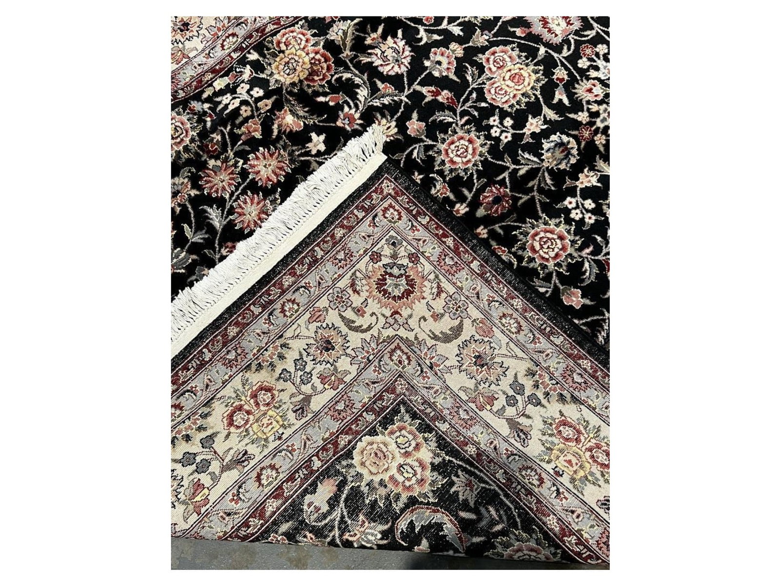 $4,185 - Midnight Field Floral Rug, Tabriz Design, Hand-Knotted Wool & Silk, 5'9" x 8'9" - 3