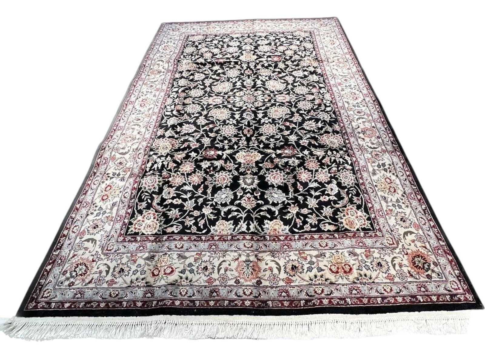 $4,185 - Midnight Field Floral Rug, Tabriz Design, Hand-Knotted Wool & Silk, 5'9" x 8'9" - 4