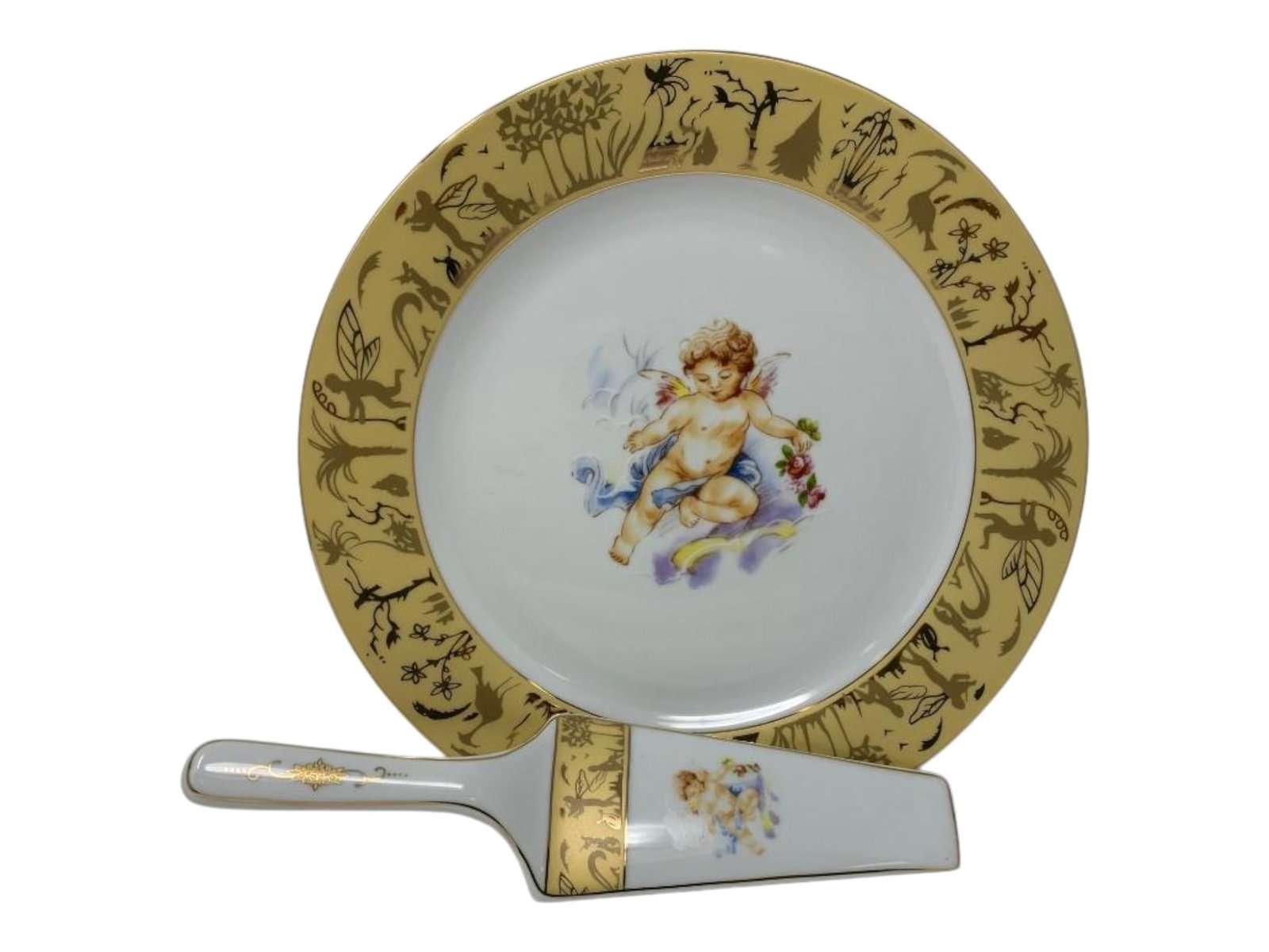 Yellow and Gold Cherub Cake Stand with Server - 2