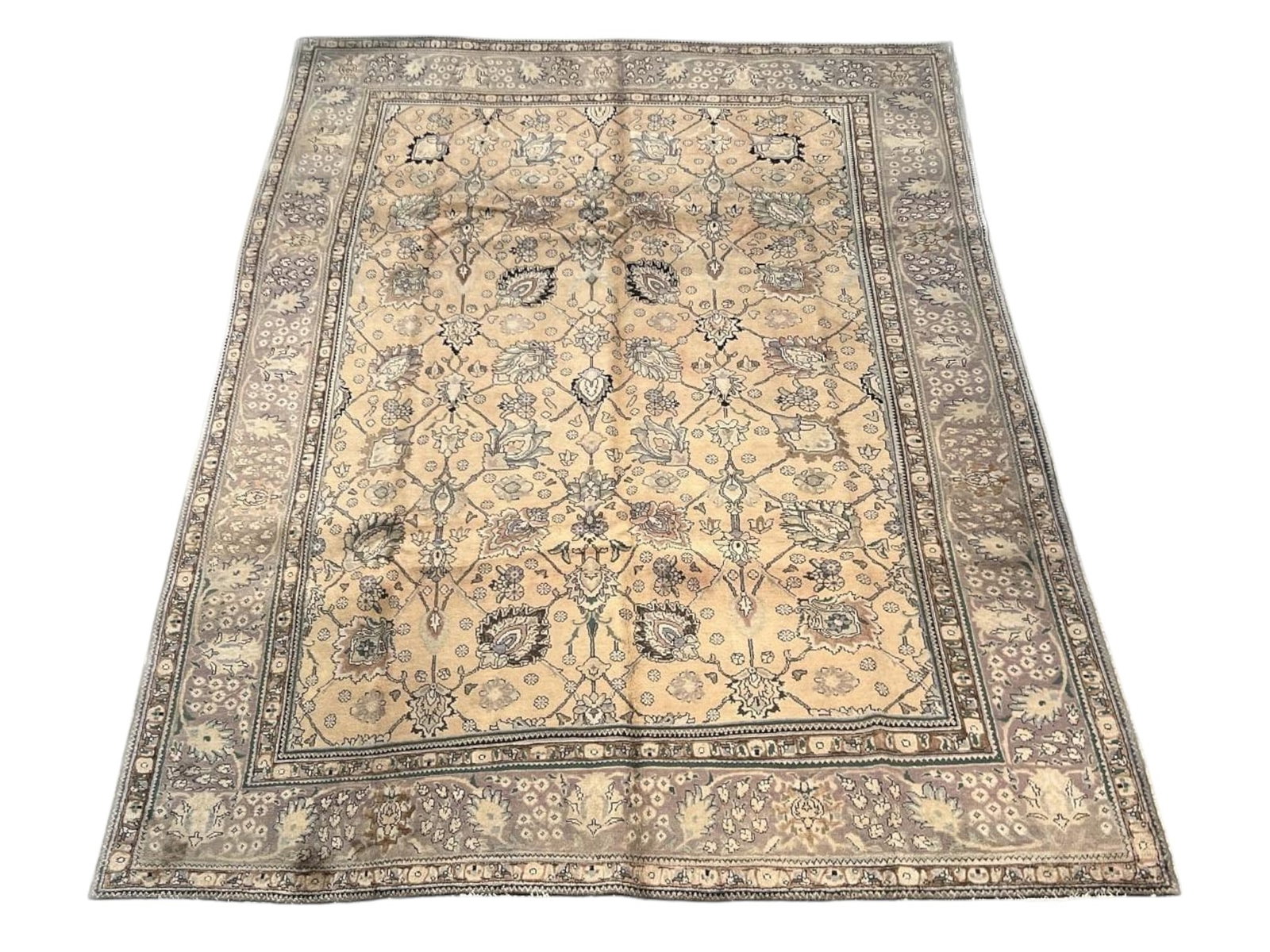 $10,560 - Muted Wheat Field Persian Tabriz Carpet, Hand-Knotted Wool, 8'4" x 11'0" - 4