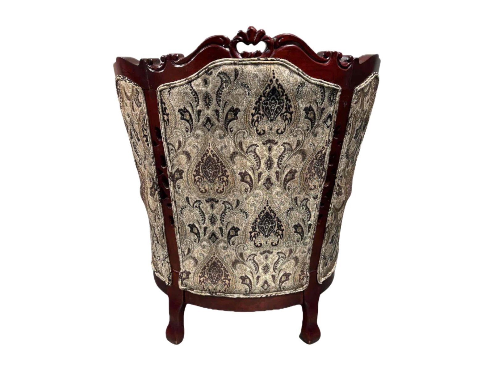Carved Mahogany Upholstered Armchair with Jacquard Fabric - 3