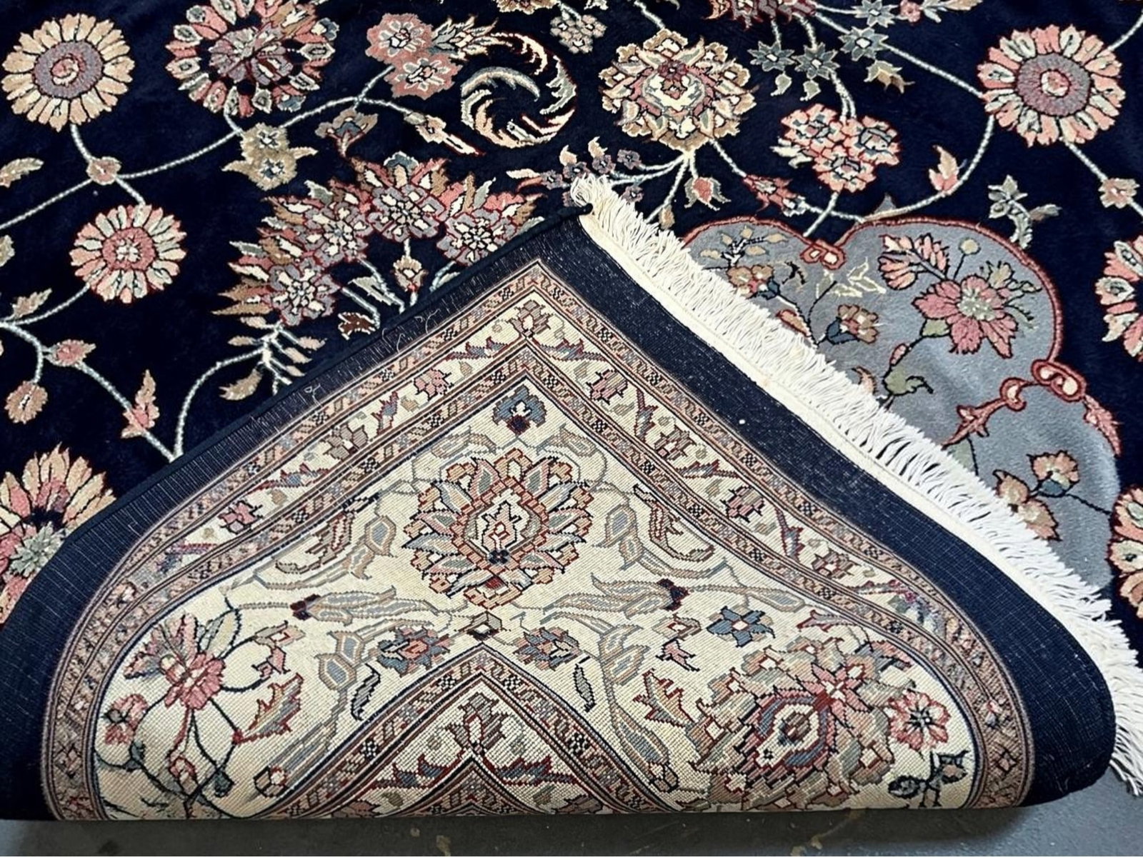 $8,220 - Navy and Ivory Medallion Carpet, Kashan Design, Hand-Knotted Wool, 9'0" x 12'5" - 3