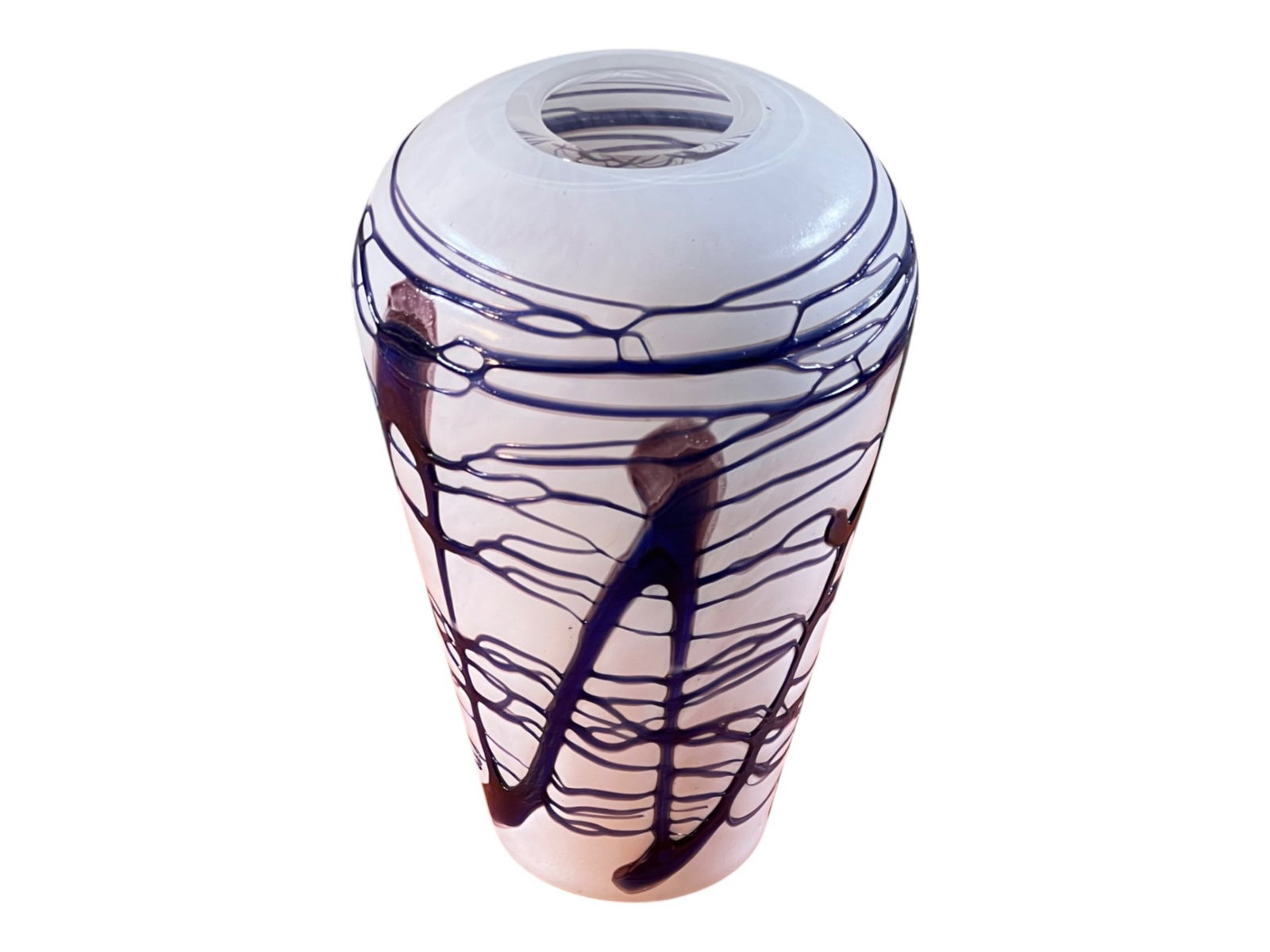 Vase Art Glass with Cased White Rim, 15"H - 2