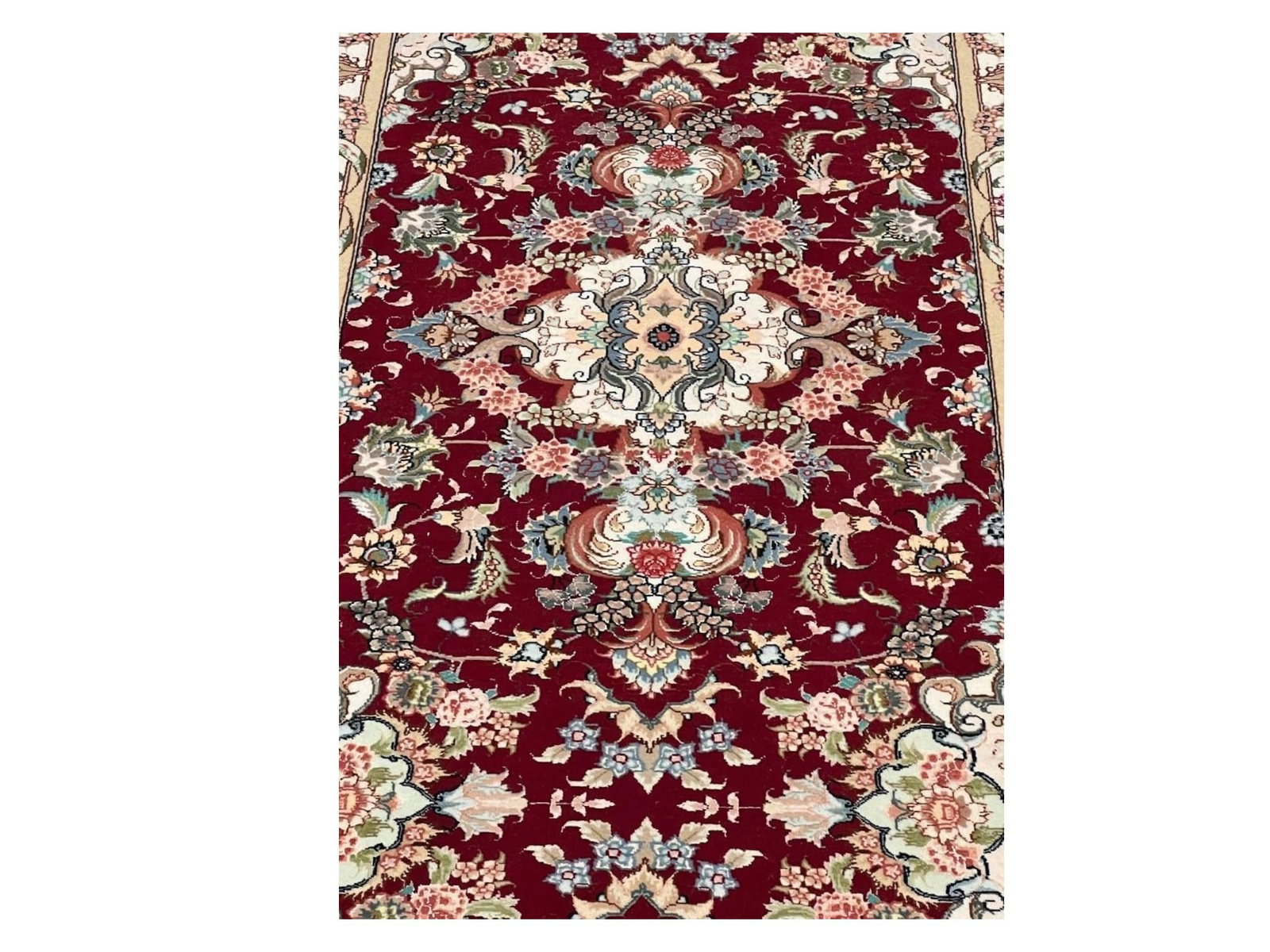 $9,120 - Wine Ground Persian Tabriz Runner, Hand-Knotted Wool & Silk, 2'8" x 11'7" - 2