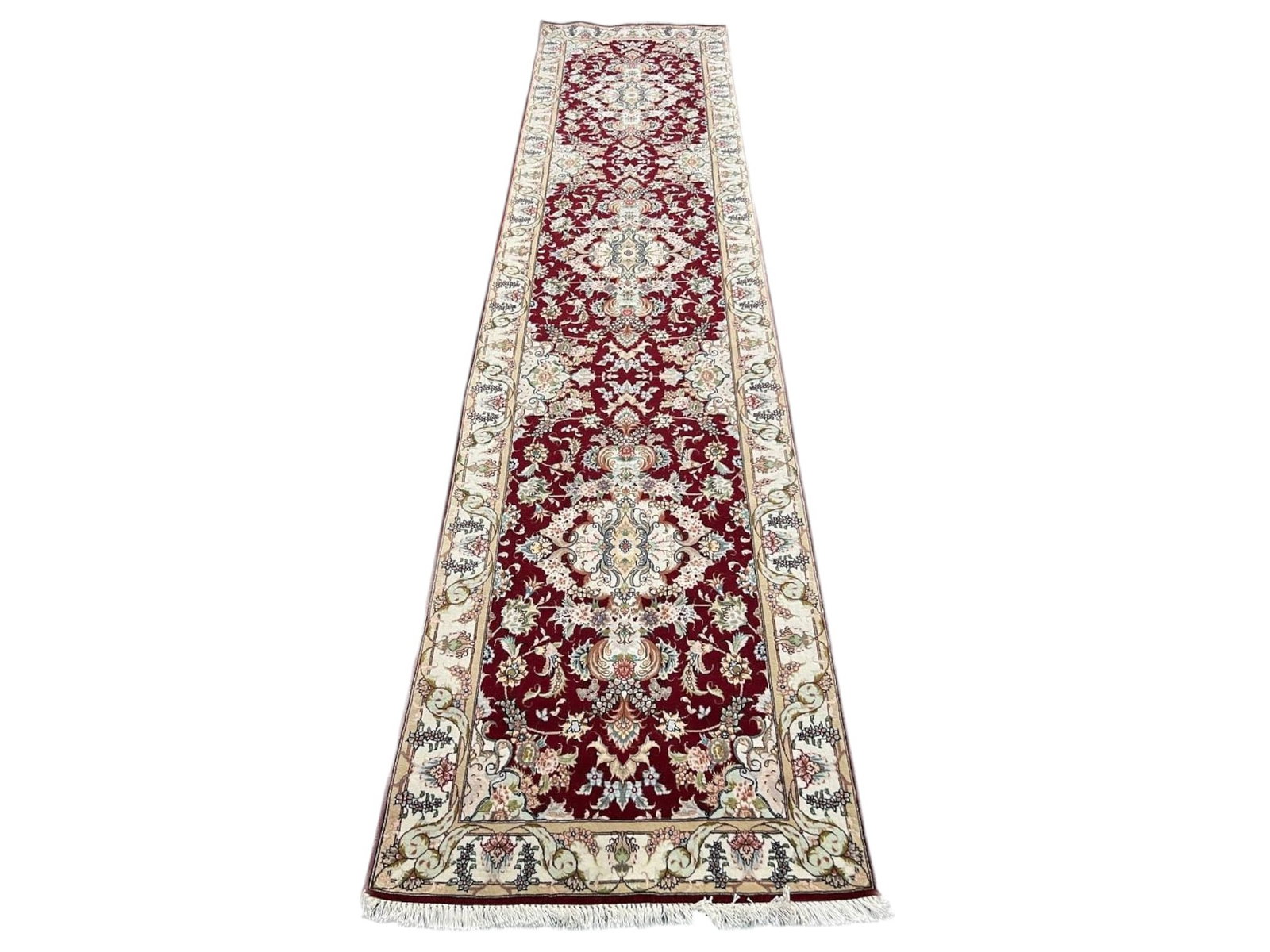 $9,120 - Wine Ground Persian Tabriz Runner, Hand-Knotted Wool & Silk, 2'8" x 11'7" - 3