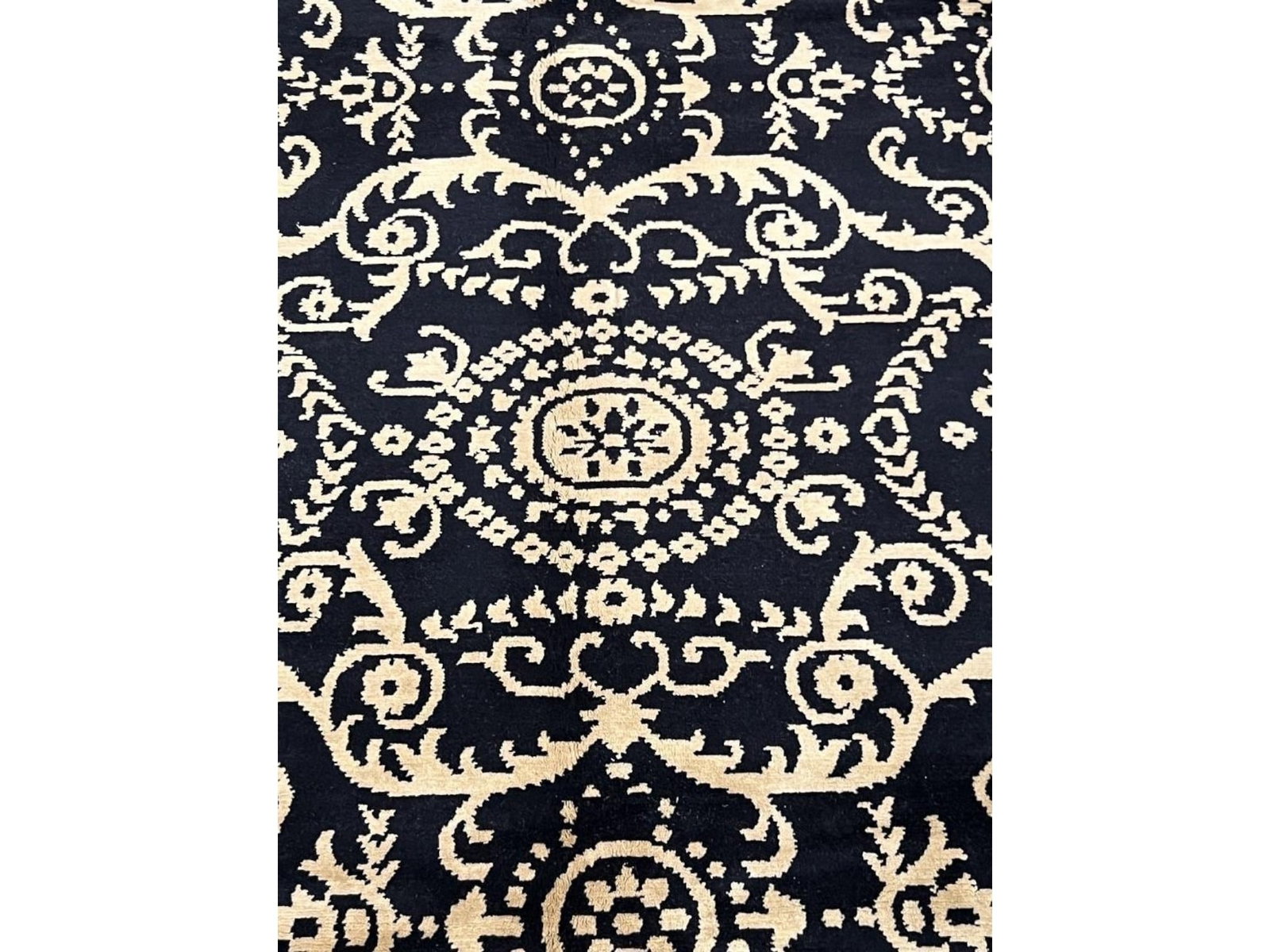 $6,230 - Onyx and Ivory Panel Carpet, Tibetan Design, Hand-Knotted Wool, 7'11" x 10'3" - 2