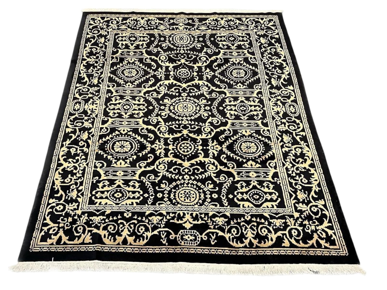 $6,230 - Onyx and Ivory Panel Carpet, Tibetan Design, Hand-Knotted Wool, 7'11" x 10'3" - 4