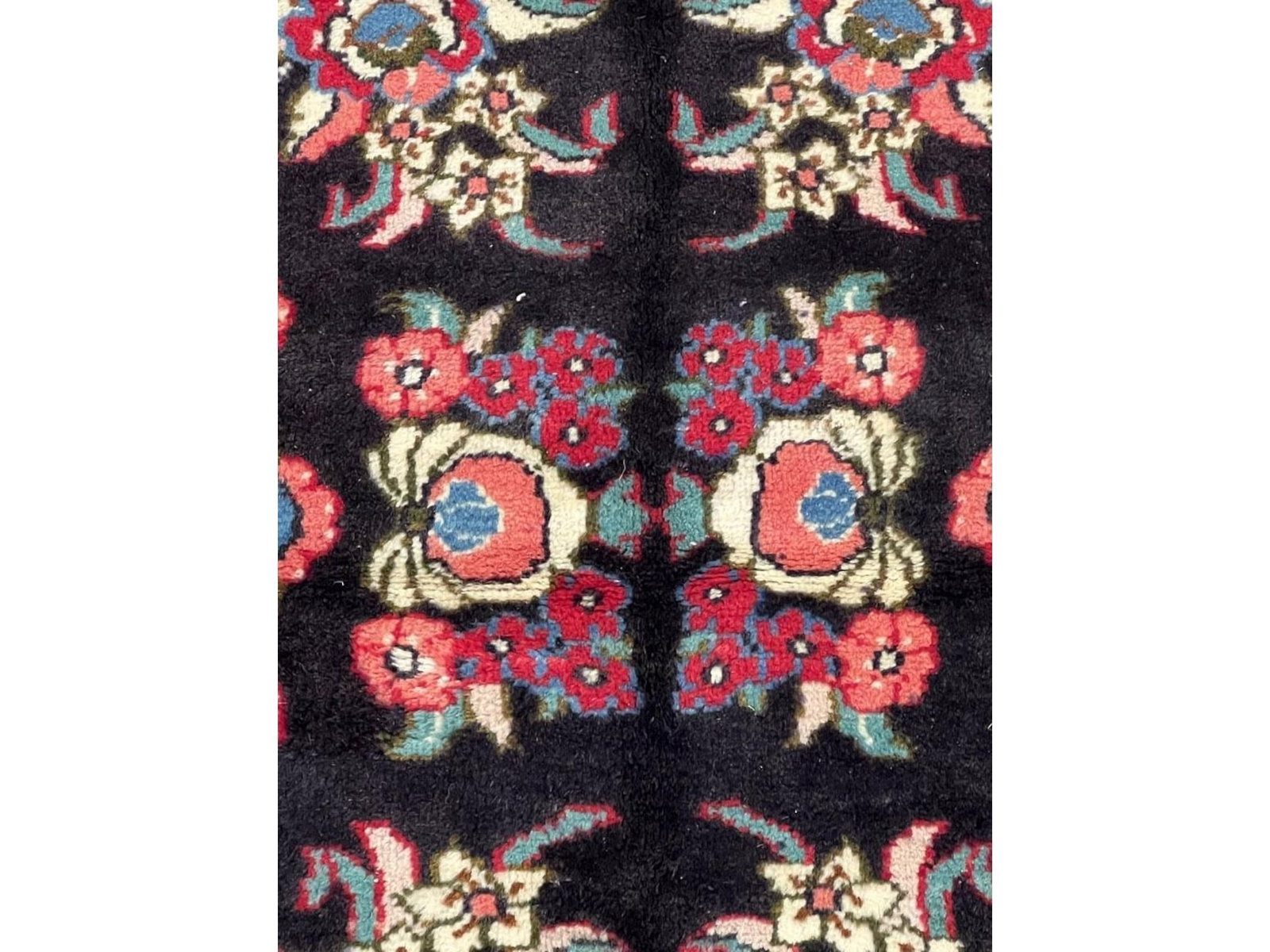 $650 - Polychrome Floral on Dark Ground Persian Hamedan Rug, Hand-Knotted Wool, 3'6" x 4'9" - 2