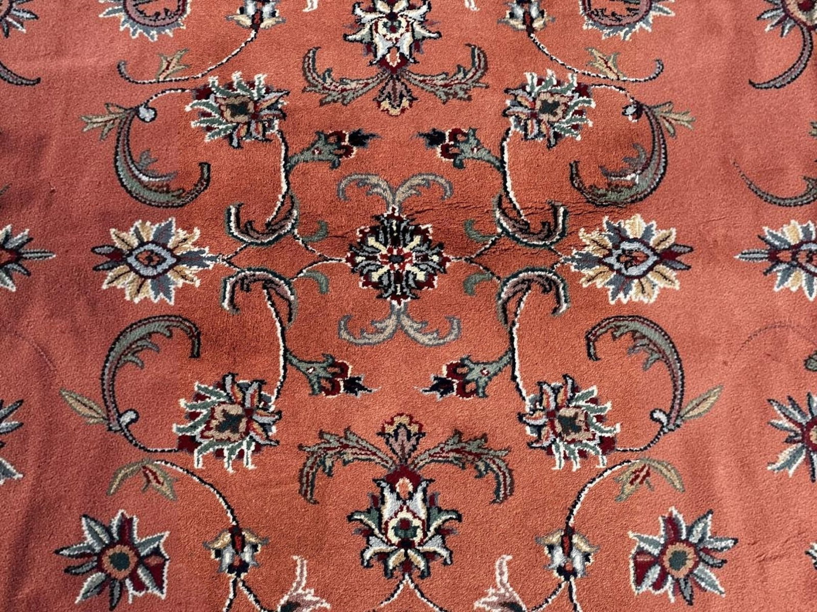 $1,580 - Rust Ground Floral Rug, Kashan Design, Hand-Knotted Wool, 3'11" x 5'9" - 3