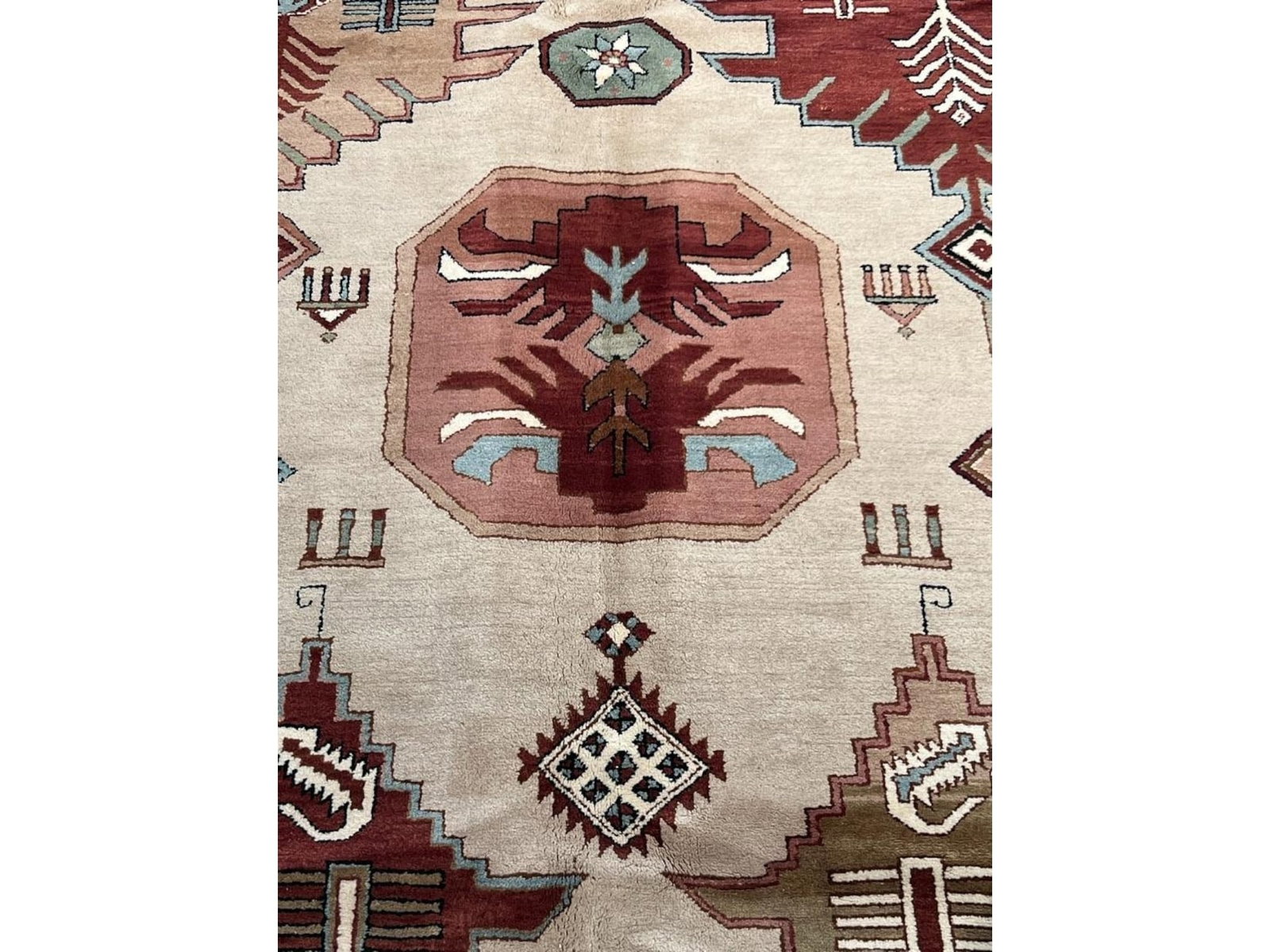 $5,425 - Sand Ground Geometric Carpet, Geometric Medallion Design, Hand-Knotted Wool, 8'10" x 12'0" - 2