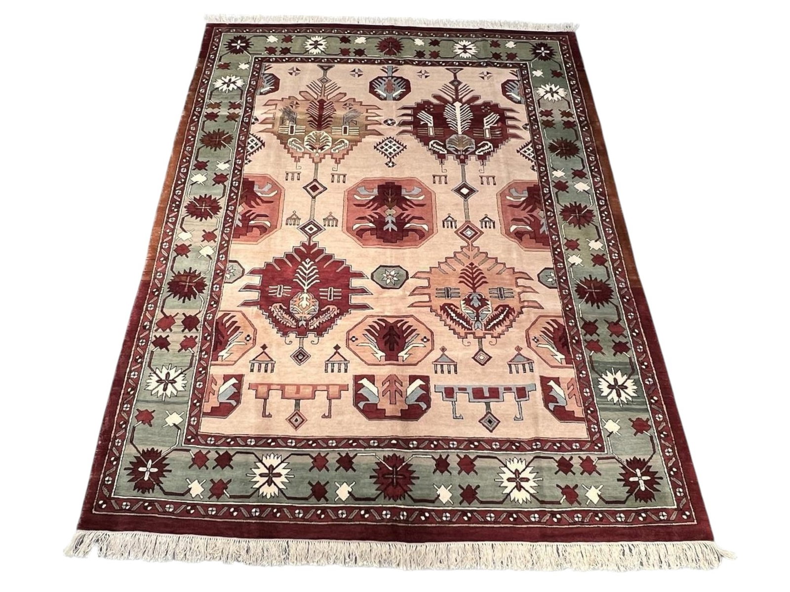 $5,425 - Sand Ground Geometric Carpet, Geometric Medallion Design, Hand-Knotted Wool, 8'10" x 12'0" - 4