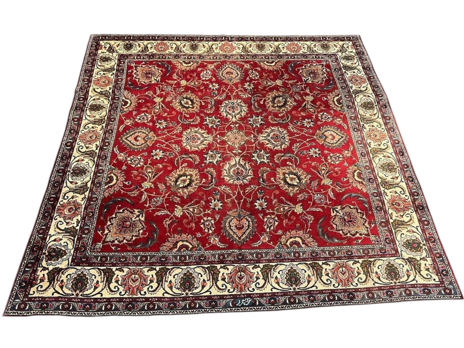 $3,900 - Shah Abbasi Persian Old Tabriz Carpet, Signed, Hand-Knotted Wool, 10'11" x 11'2" - 4