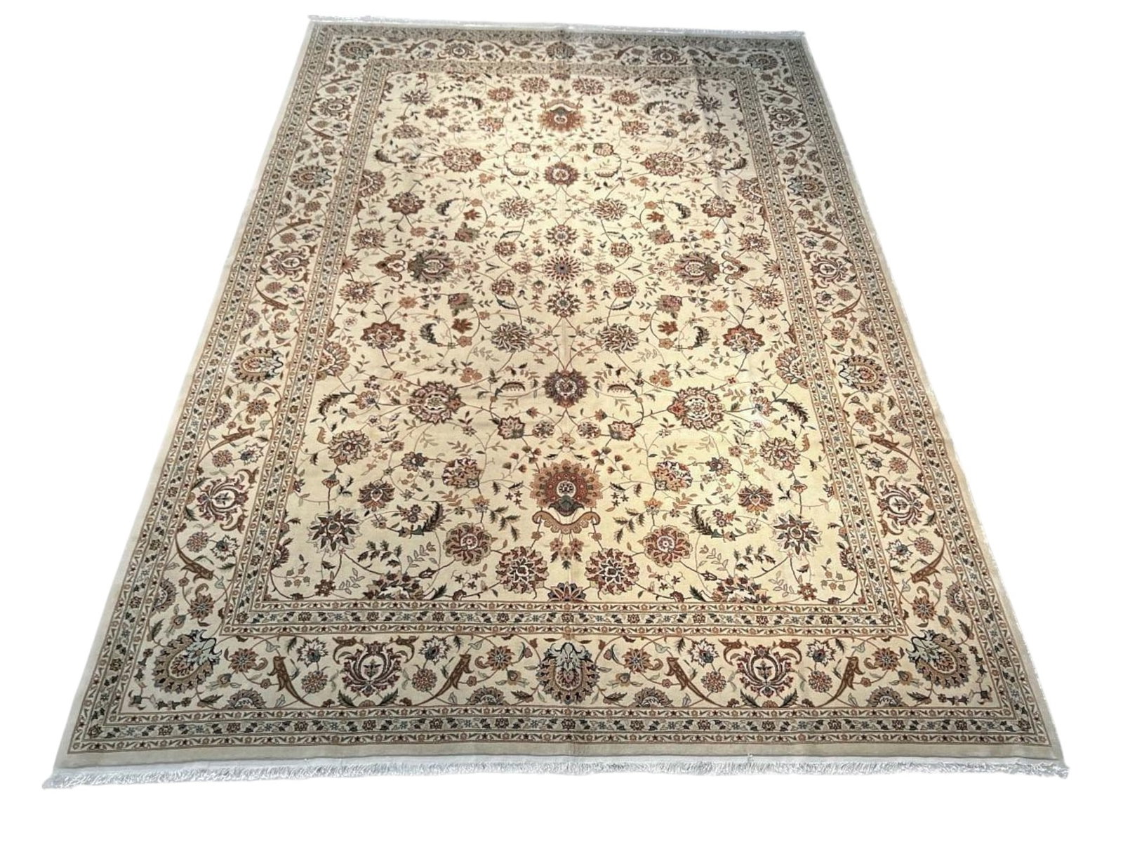 $11,155 - Silk-Accented Ivory Floral Carpet, Kashan Design, Hand-Knotted Wool & Silk, 9'9" x 13'9" - 4