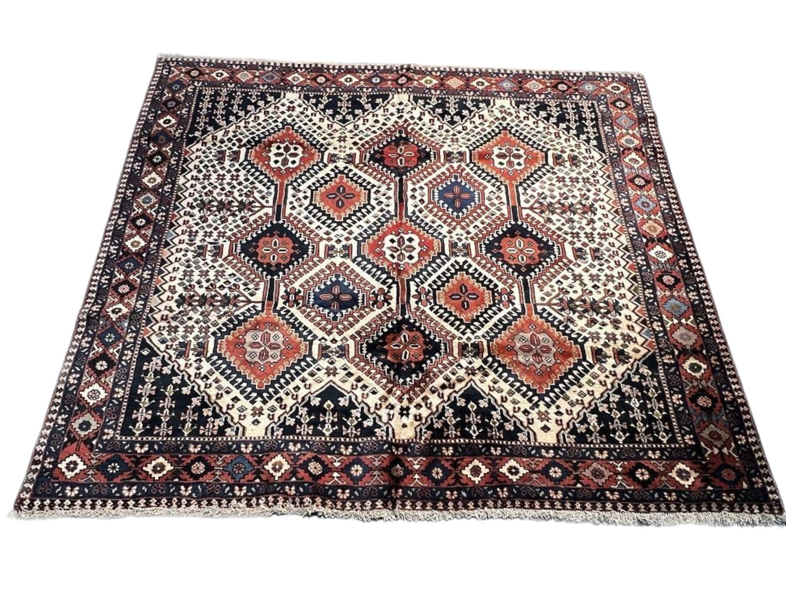 $3,940 - Stepped Diamond Persian Yalameh Rug, Hand-Knotted Wool, 6'5" x 6'11" (1 of 5)