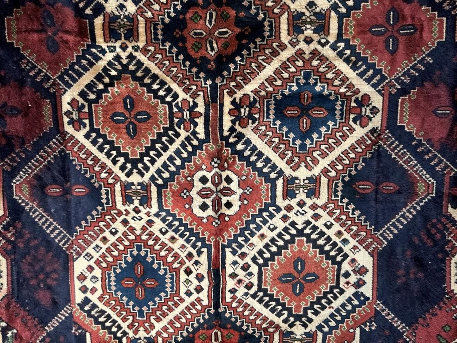 $3,940 - Stepped Diamond Persian Yalameh Rug, Hand-Knotted Wool, 6'5" x 6'11" - 2