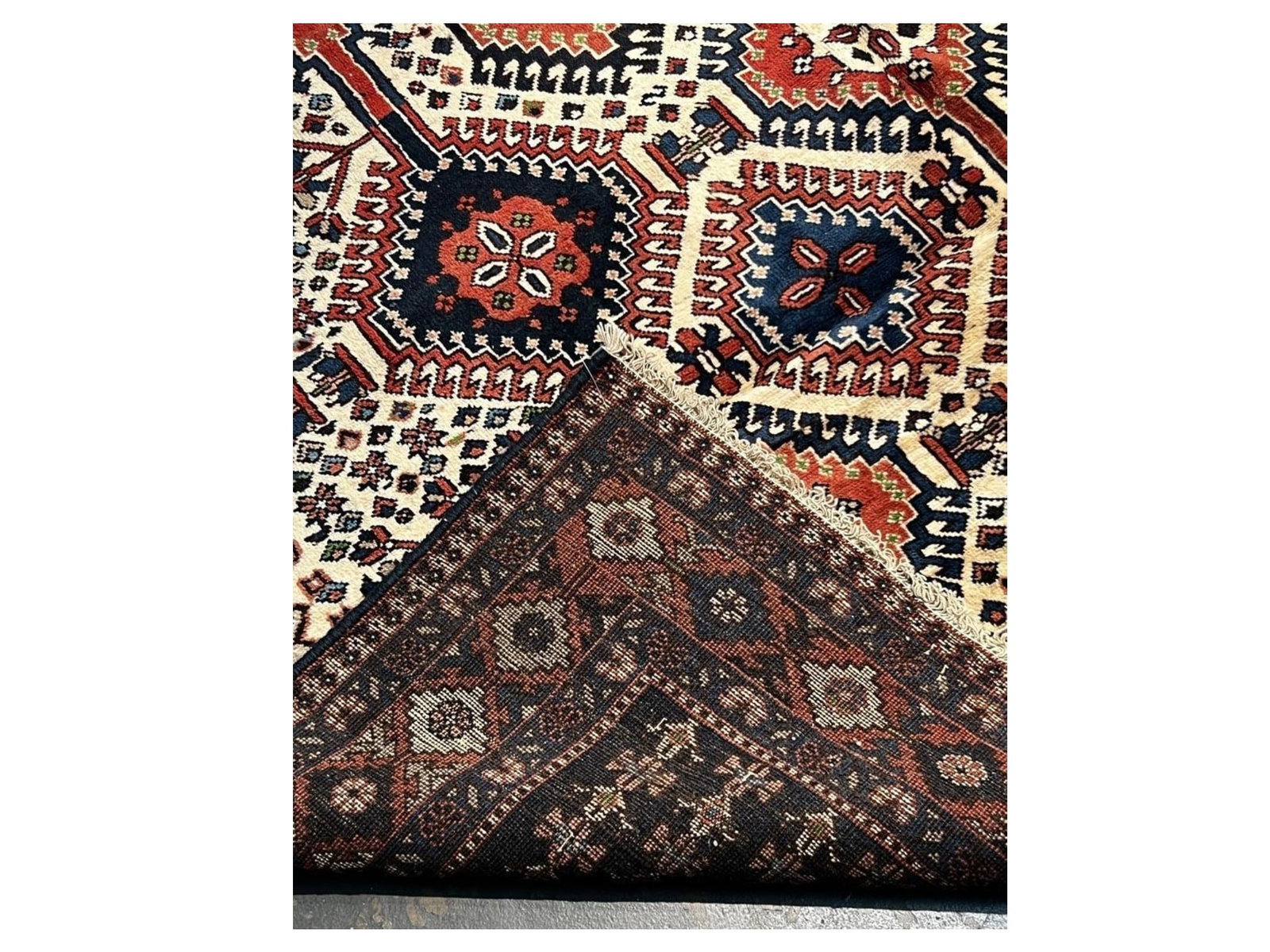 $3,940 - Stepped Diamond Persian Yalameh Rug, Hand-Knotted Wool, 6'5" x 6'11" - 3