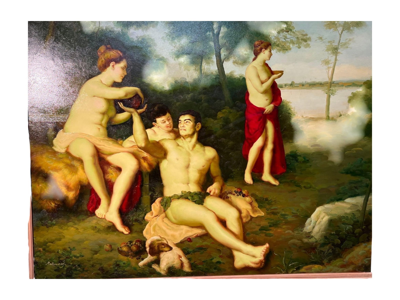 Oil Painting of Four Figures in Landscape by Robinson, 60 x 48" - 2