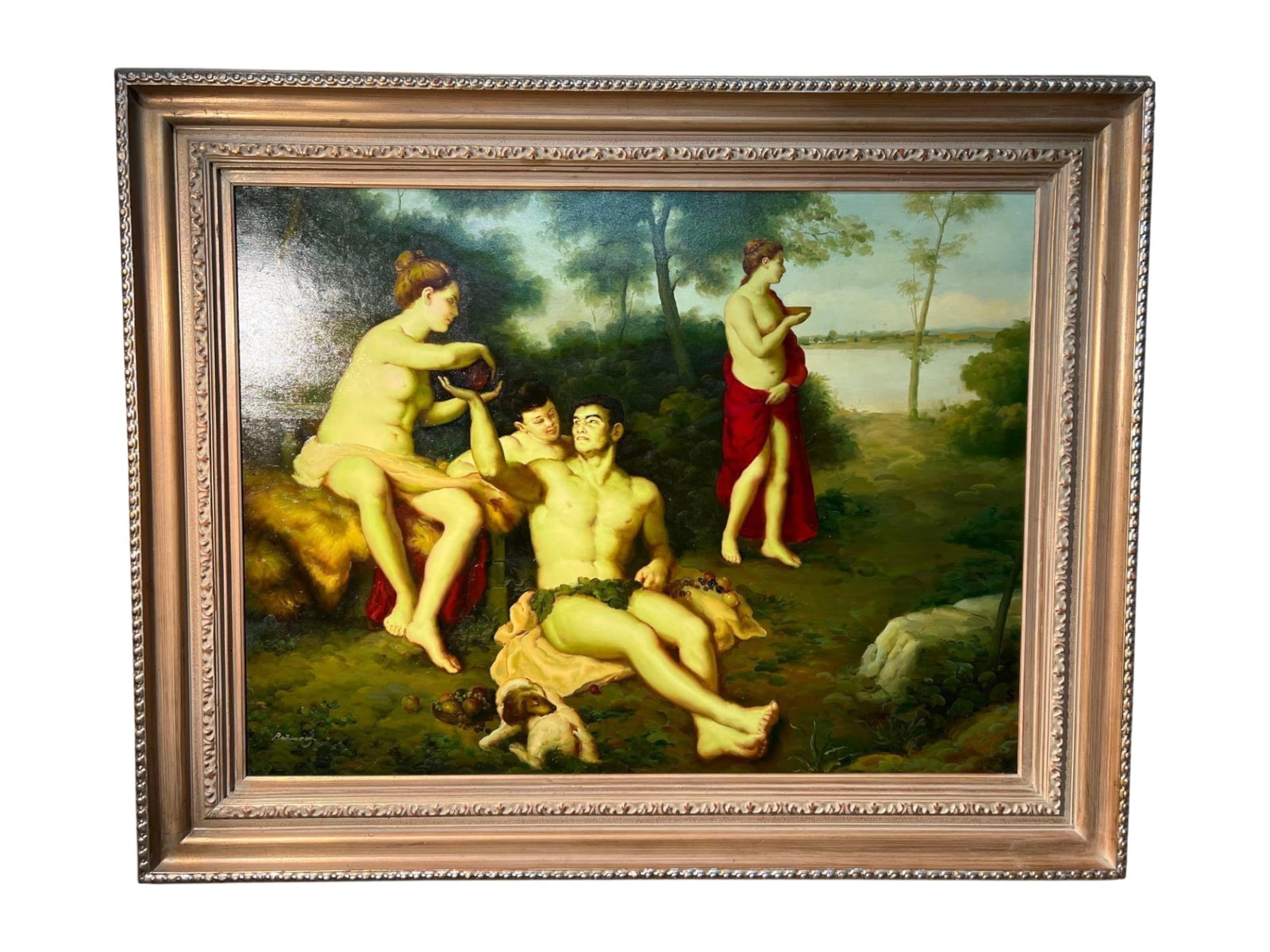 Oil Painting of Four Figures in Landscape by Robinson, 60 x 48" - 6