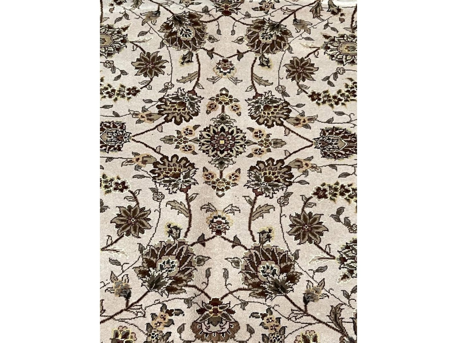 $4,160 - Taupe and Ivory Floral Rug, Tabriz Design, Hand-Knotted Wool & Silk, 5'9" x 8'9" - 2