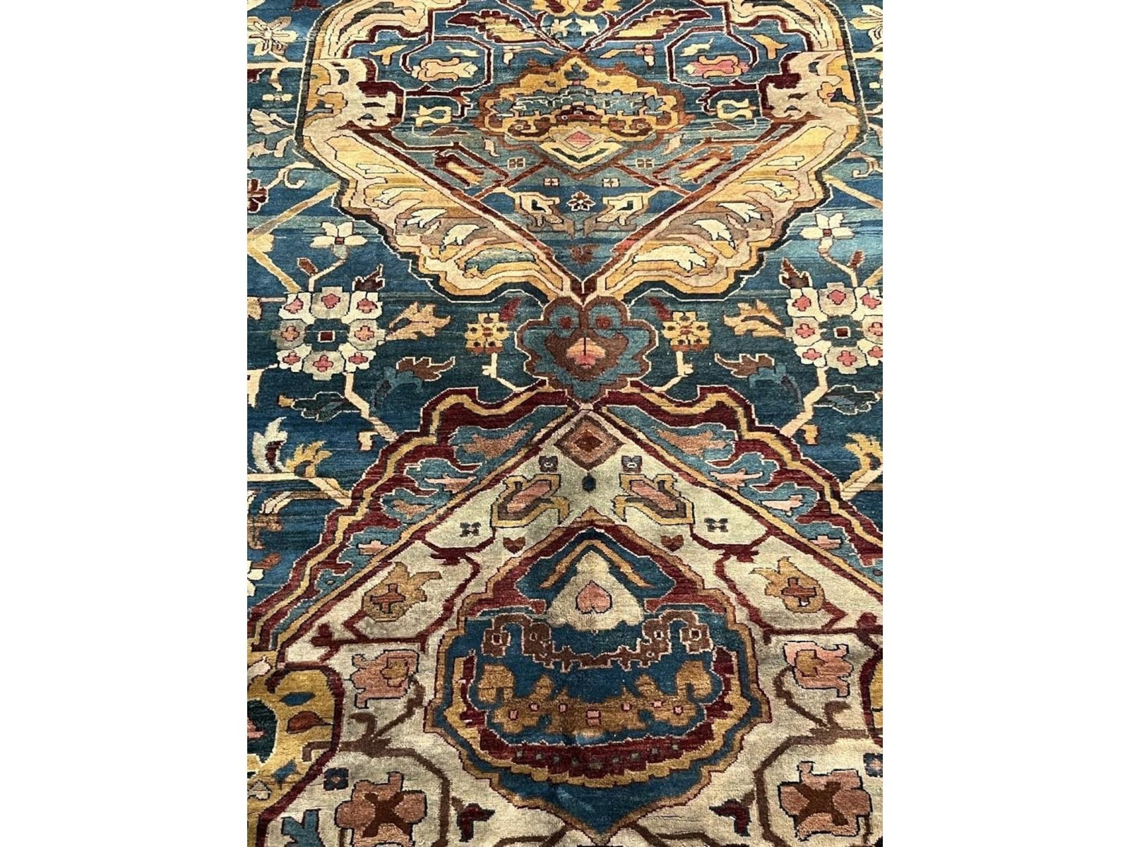 $15,740 - Teal Ground Twin-Medallion Carpet, Old Fashion Design, Hand-Knotted Wool, 9'9" x 12'7" - 2