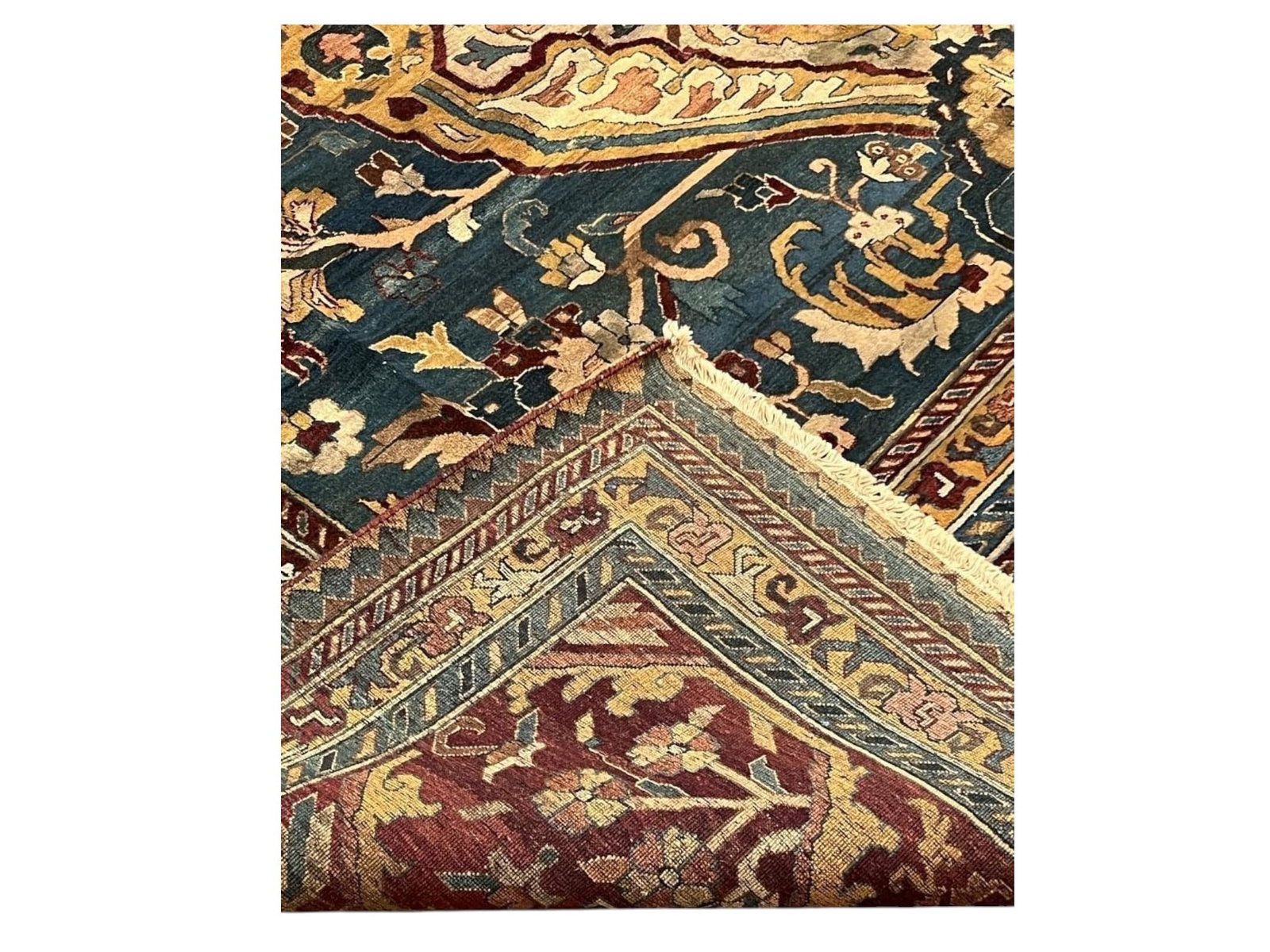 $15,740 - Teal Ground Twin-Medallion Carpet, Old Fashion Design, Hand-Knotted Wool, 9'9" x 12'7" - 4